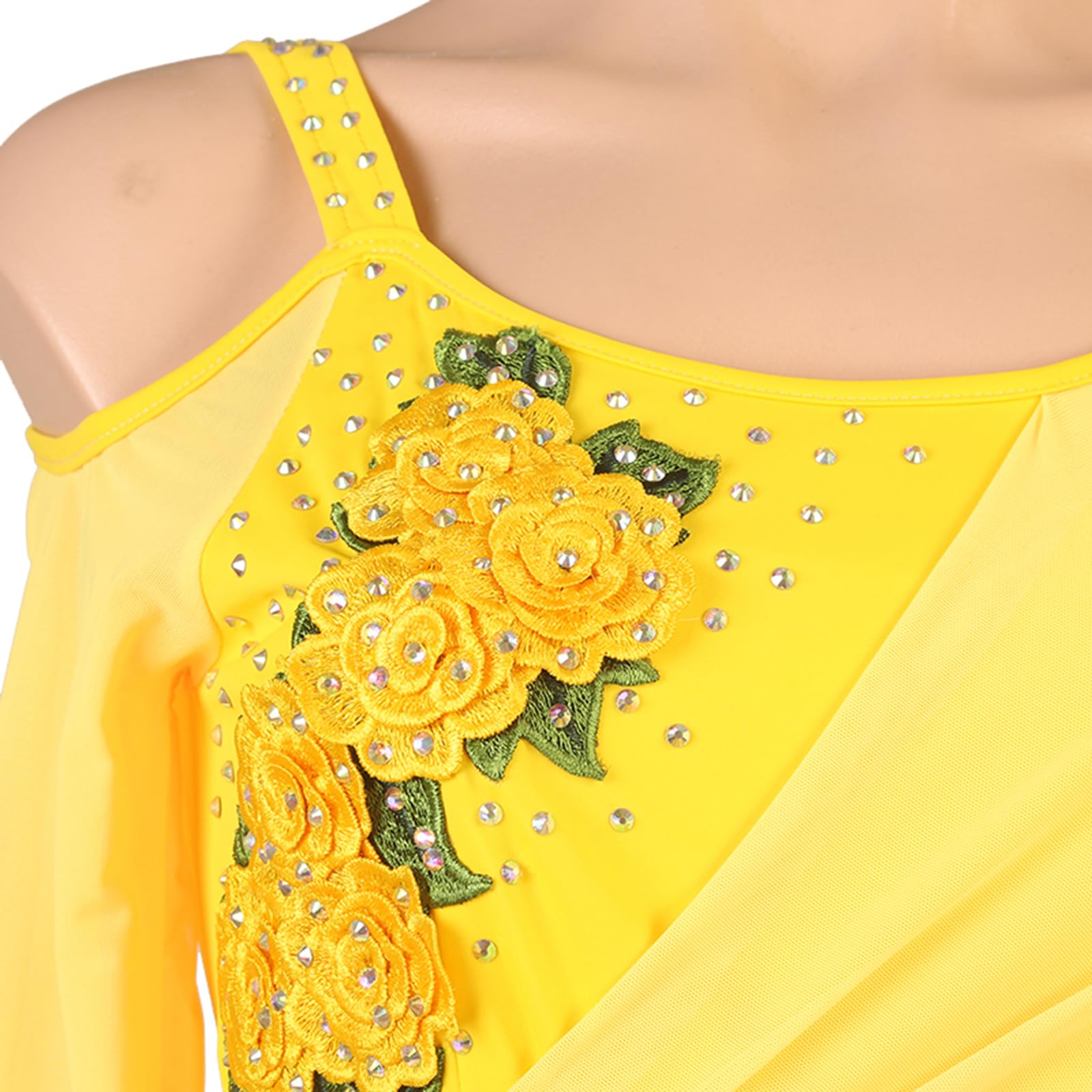 Damen Latin Rock Ballsaal Tanzkleid Wettbewerb Kleidung Langarm Schulterfrei Quasten Tanzrock Rumba Samba Cha Cha Tanzkleidung