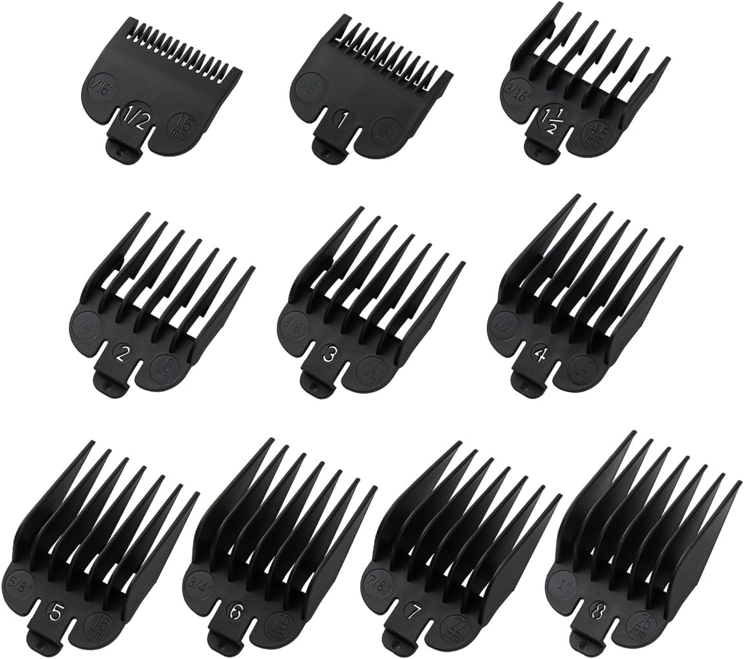 10 Pcs Hair Clipper Combs Coded Cutting Guides for Most Wahl Electric Shaver Hair Clipper (1.5-25mm, Black)