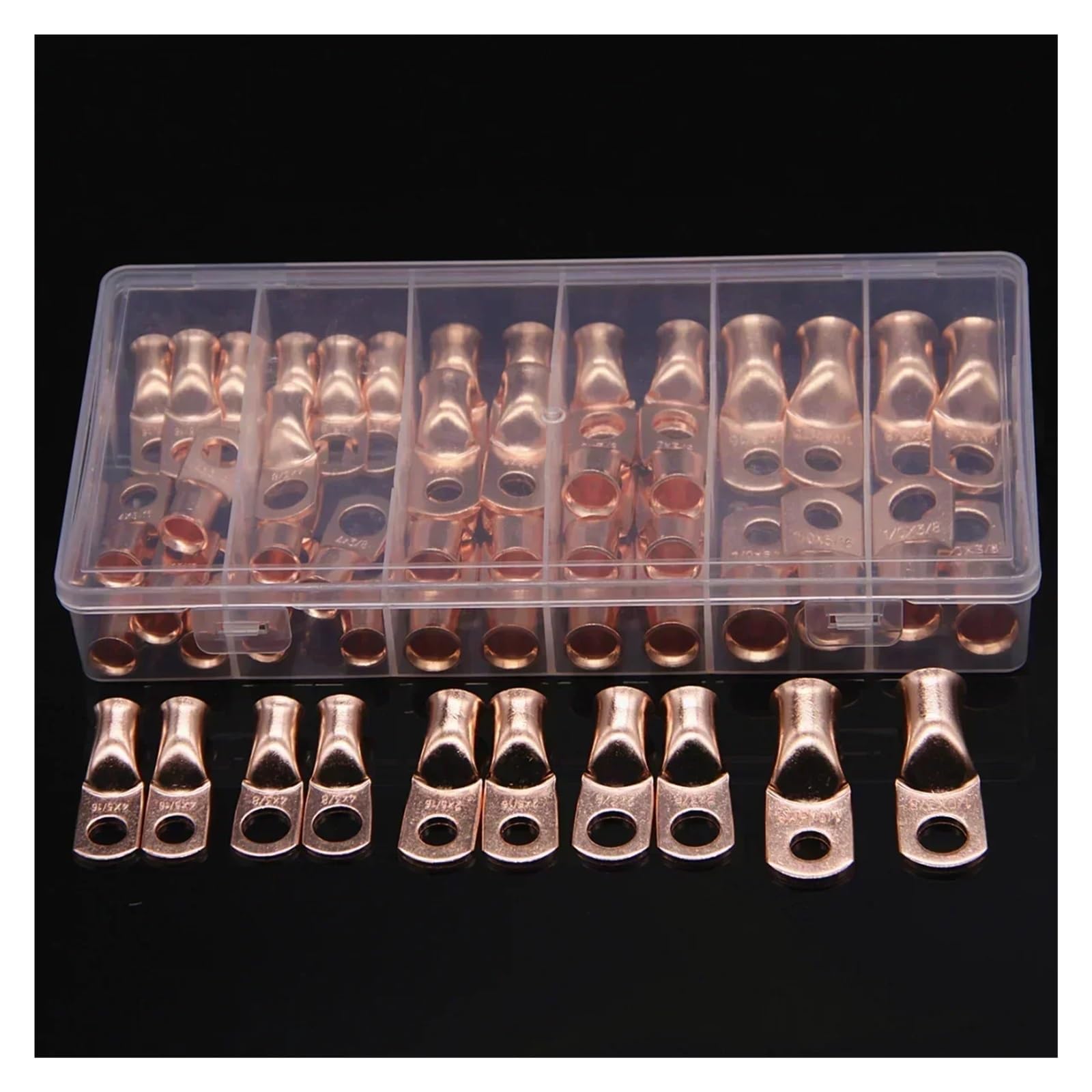 Kit surtido de 50 terminales de anillo for cables de cobre de 1/0 AWG, 2 AWG y 4 AWG, conectores de cable eléctrico de 3/8" y 5/16".