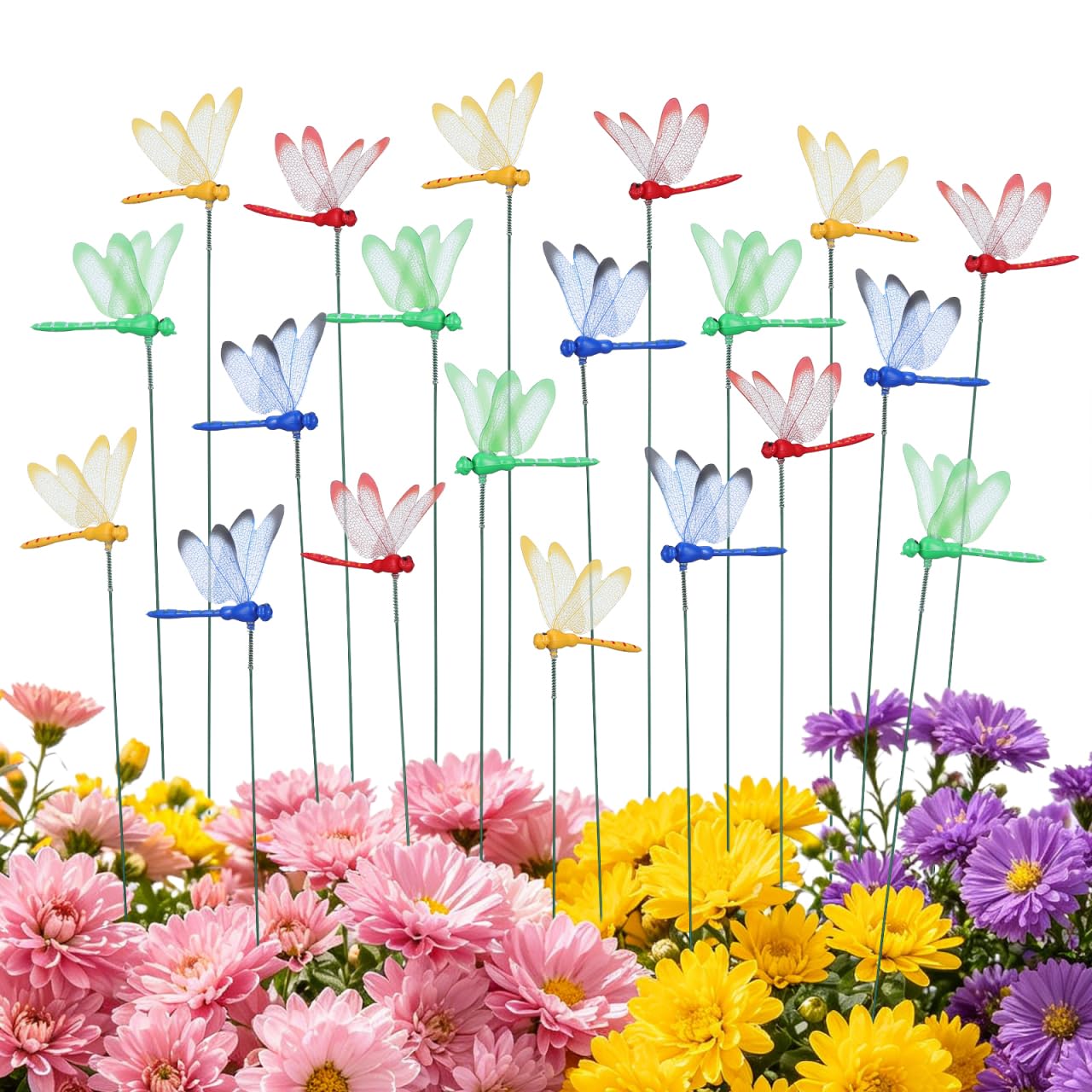 Didiseaon 20 Pack Dragonfly Garden Stakes in Four Assorted Colours