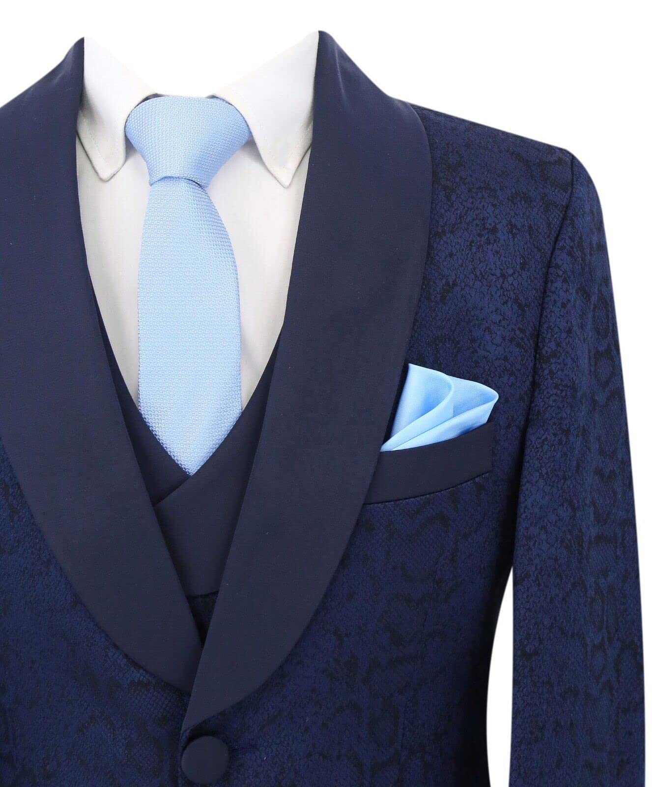 Set da Smoking per Ragazzi con Motivo a Pagina Ragazzo, vestibilità Slim, 3 Pezzi, per cene di Nozze