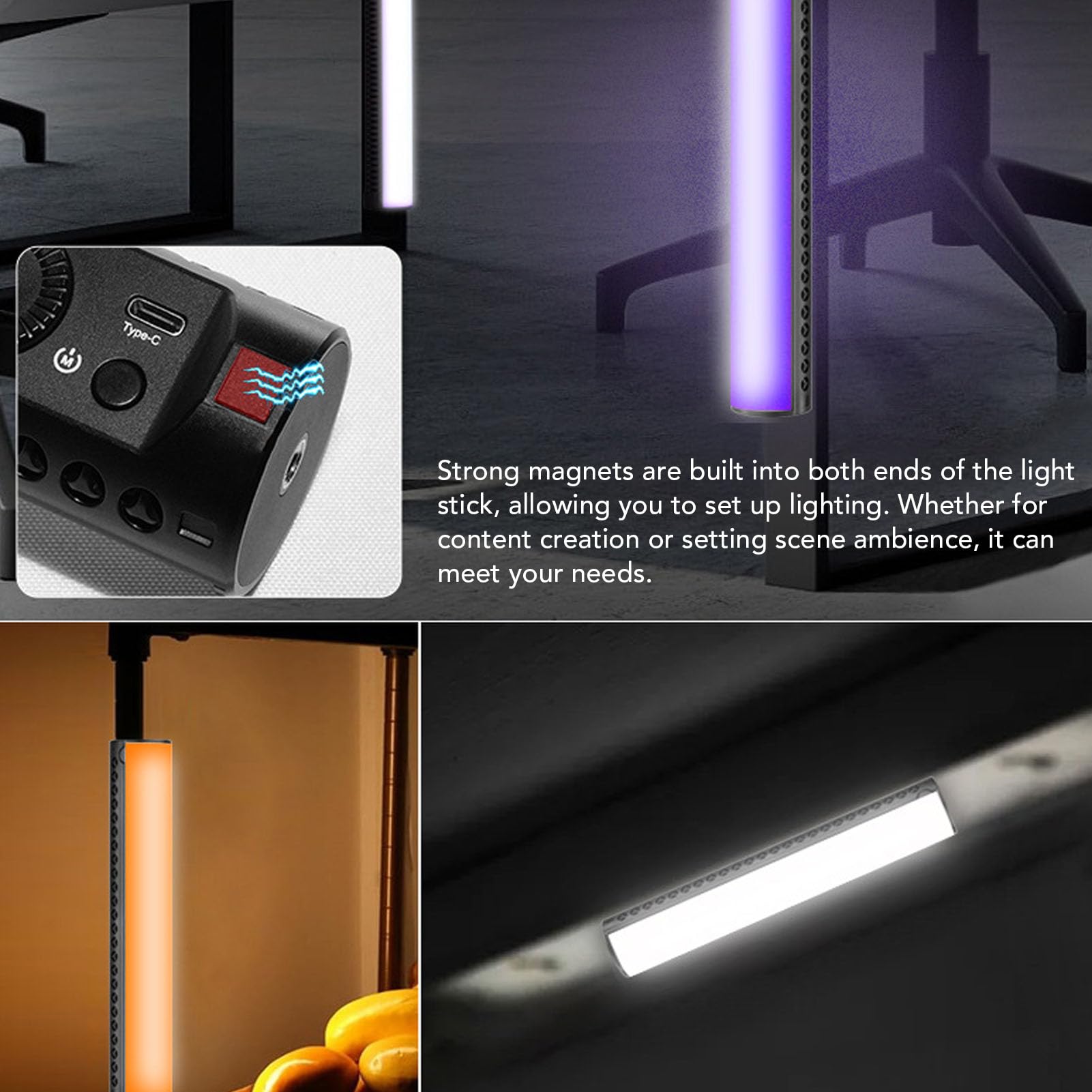 Bacchetta Luminosa Video RGB con Treppiede, Illuminazione Fotografica a LED Colorata da 15 W con estremità Magnetiche, Temperatura di Colore Regolabile