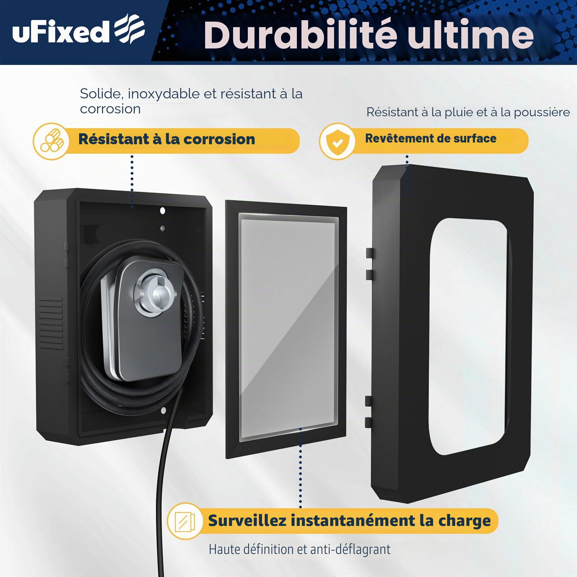 Boîtier Super Charge Tesla Armoire Wallbox Borne de Recharge Tesla Protection Contre les Intempéries, Anticorrosion, Visible, Durable, Noir