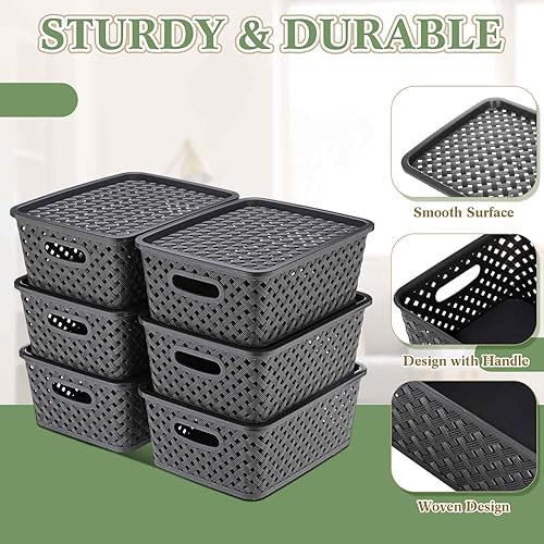 Miniatura 3 de FoldTier Paquete de 6 cestas de almacenamiento de plástico apilables, contenedores organizadores de punto para estantes, cajones, gabinetes,