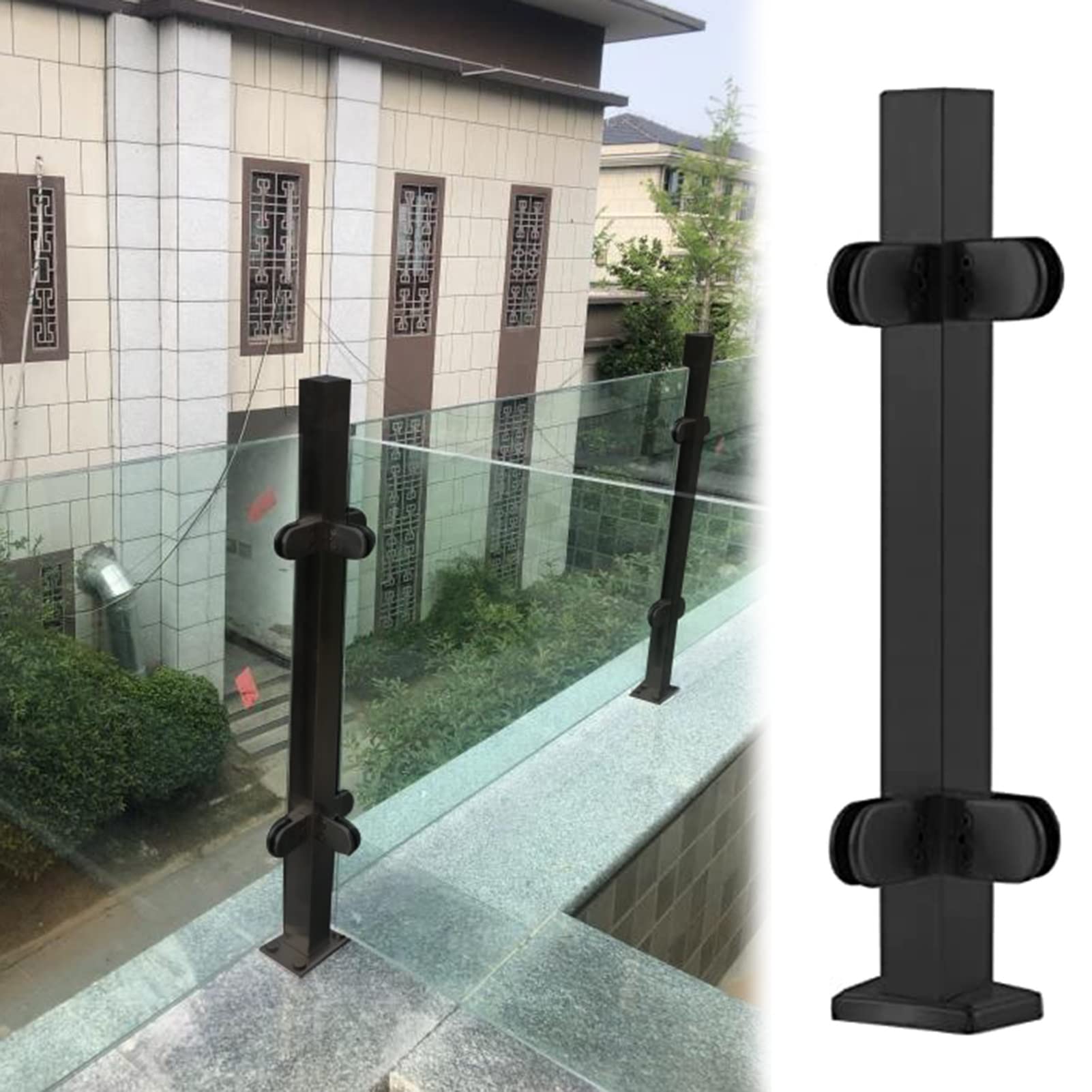 Gyeqxkt Color Grey Black Glass Balustrade Railing Post 304 Stainless Steel Safety Handrail Connector System For Indoor Outdoor Deck Stairs Fence Panels Height 145Cm/57