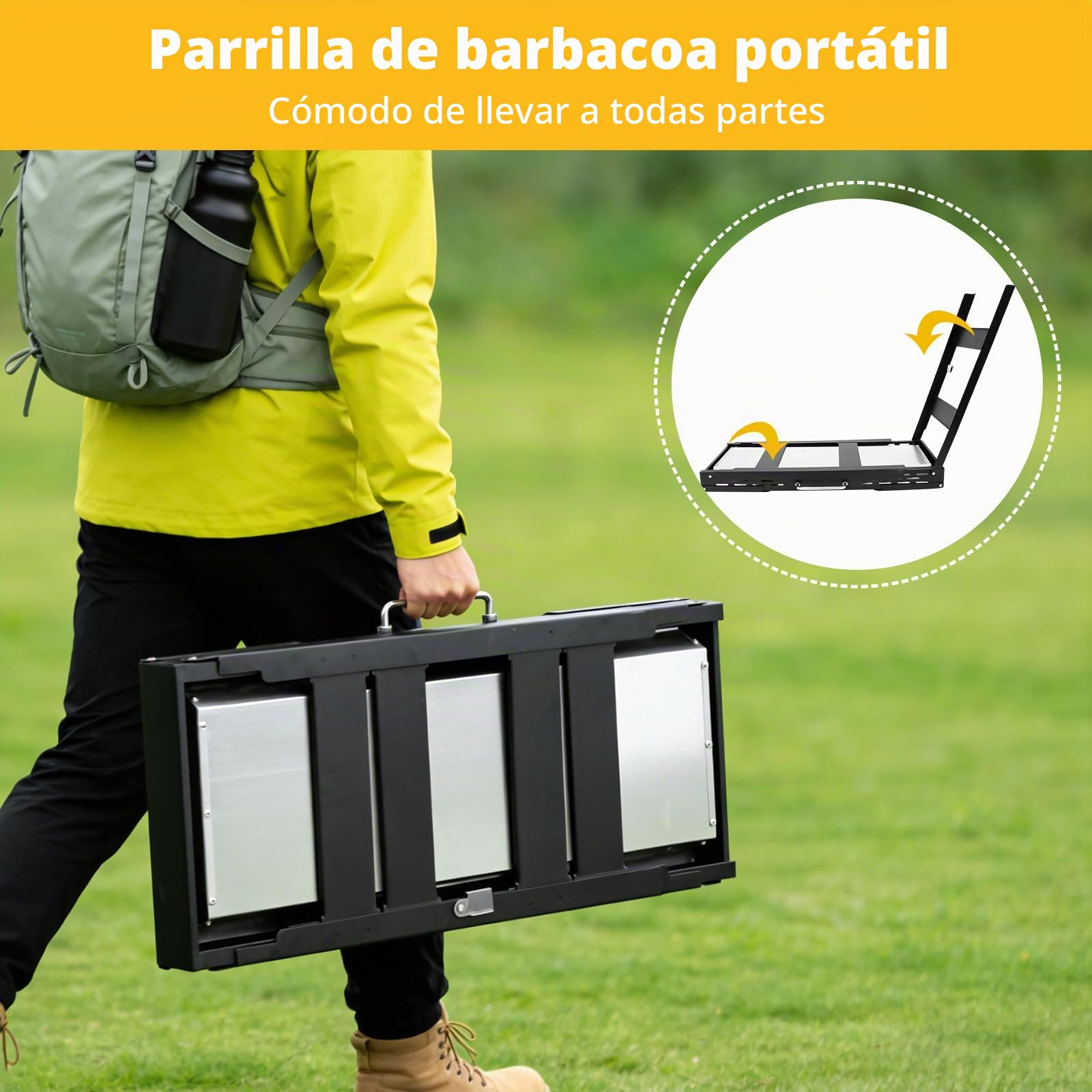 Barbacoa de carbón vegetal plegable barbacoa portátil carbón vegetal plegable barbacoa de jardín para aventuras al aire libre, picnics y camping, superficie de la parrilla 75 x 29,5 cm
