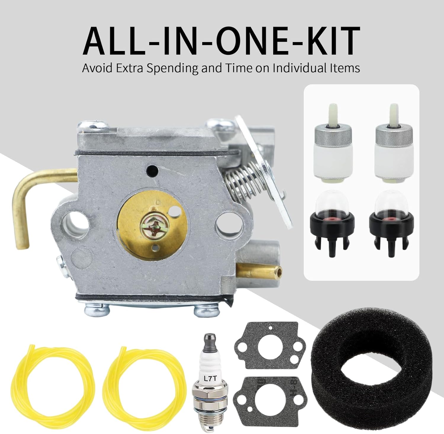 753-04338 Carburetor with Primer Bulb, Fuel Filter & Line Kit for Ryobi 700R 725R 775R 790R 410R, for Troy Bilt TB20CS TB70SS TB90BC TB320BV, for Bolens BL100 BL150 BL250 BL410 Tiller Parts