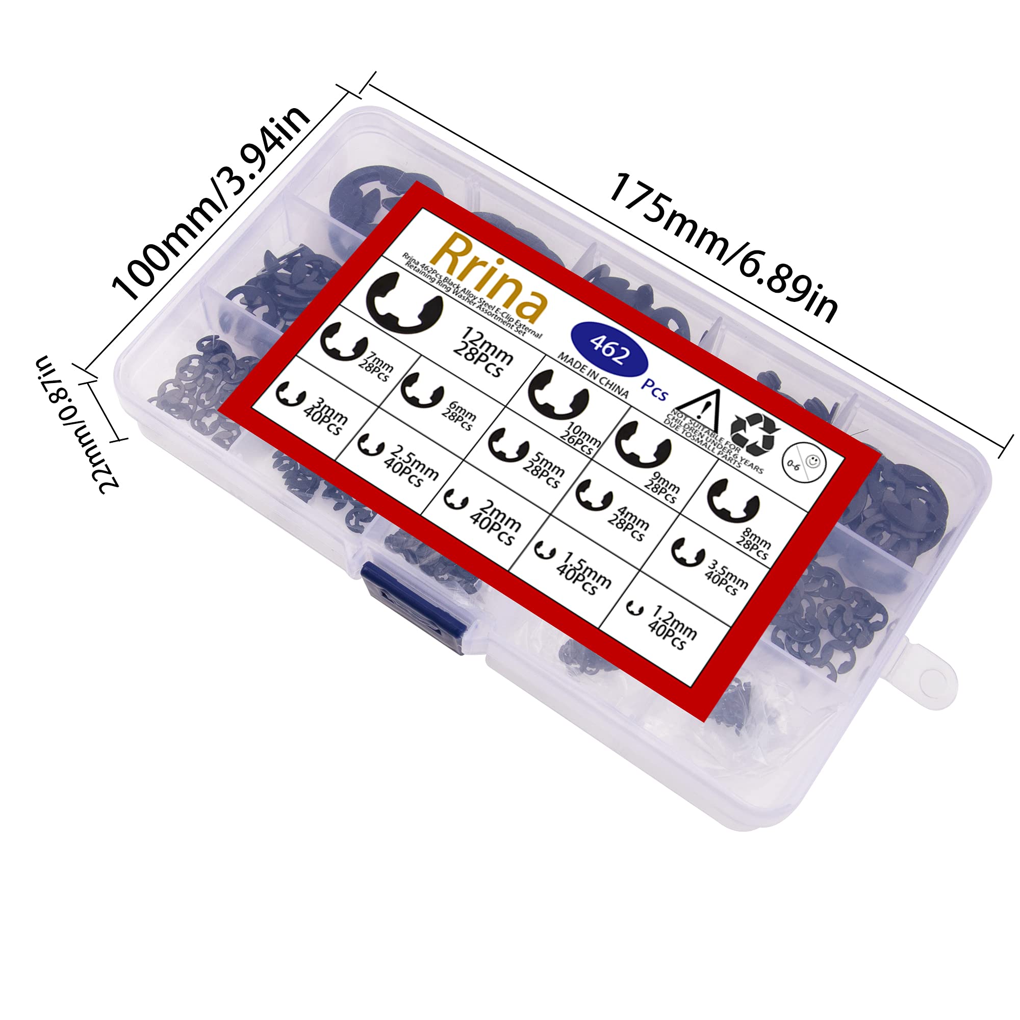E-Clip Retaining Rings Kit - 462 Pcs Alloy Steel -4