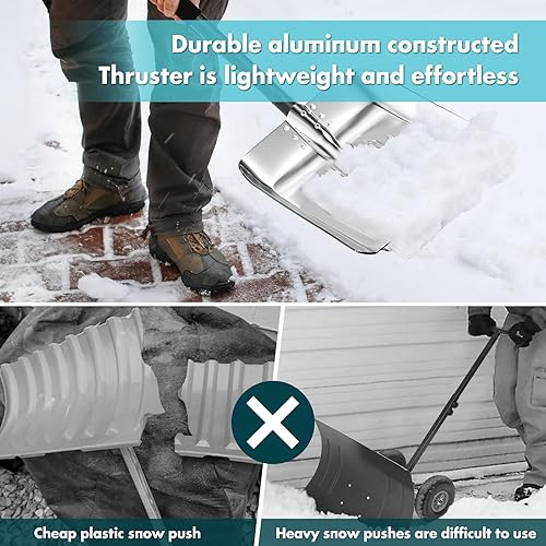 Miniatura 5 de Pala de nieve con mango en forma de D, pala de nieve plegable de metal de 13.3 pulgadas de ancho para limpieza de hielo y nieve, pala de nieve