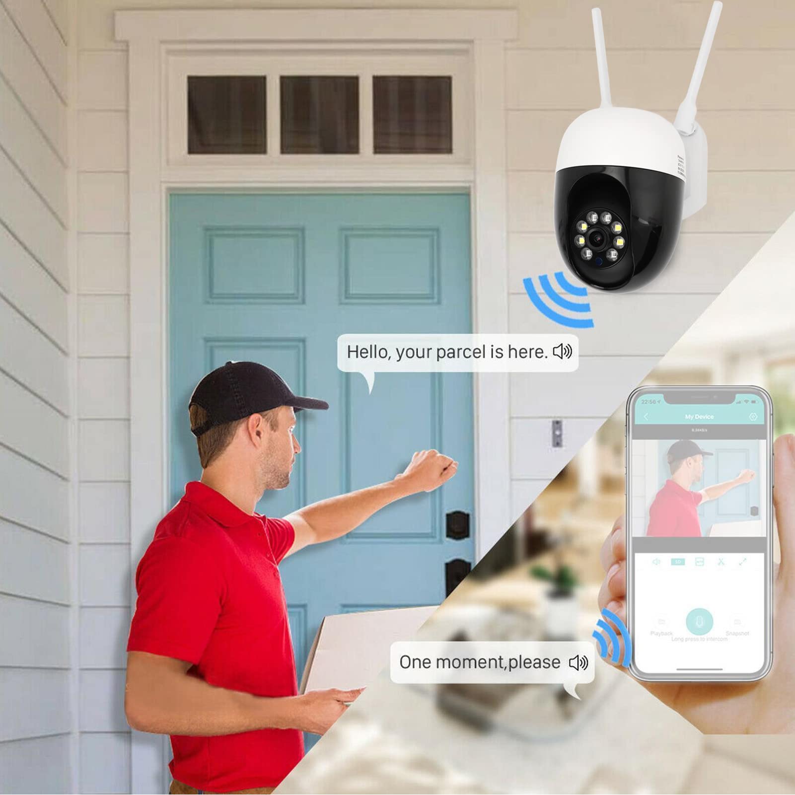 Telecamera di Sicurezza Sensore di Movimento Esterno 1080P Telecamera Wireless per Visione Notturna Telecamera per Interni WiFi Audio a 2 Vie per la Sicurezza Domestica