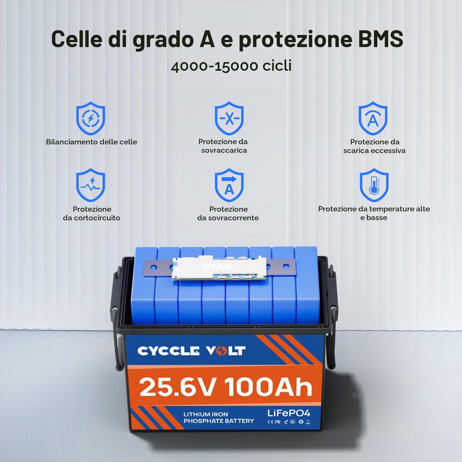 Batteria al Litio 24V 100Ah LiFePO4 con BMS 100A Bluetooth, Controllo App, Protezione Bassa Temperatura, 2560W Potenza MAX, 8000+ Cicli, Batteria Ricaricabile per Camper, Barche, Solare