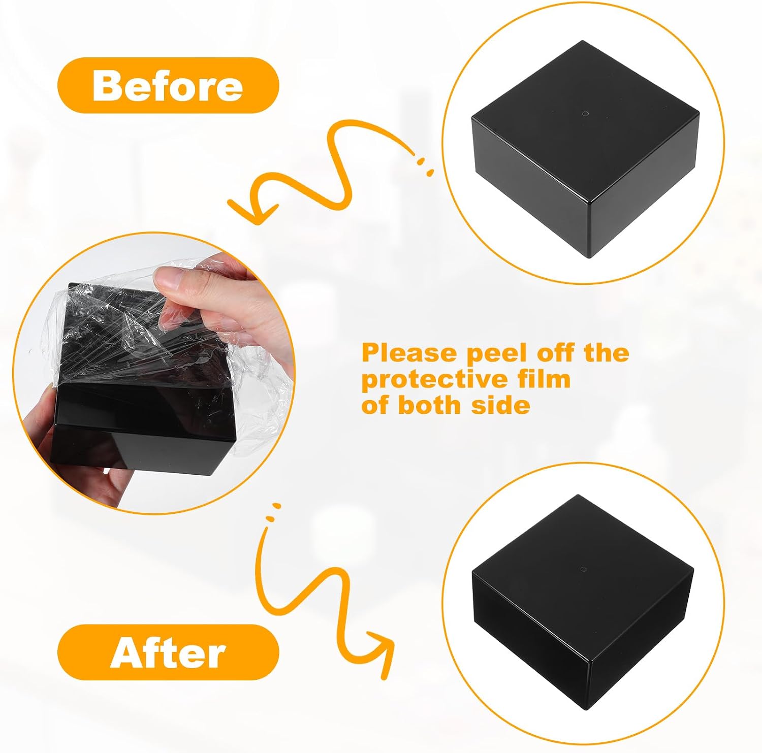 6 Pack Black Acrylic Risers for Display, 3 to 8 Inch Acrylic Cube Boxes