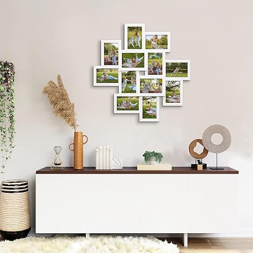 Miniatura 4 de Marcos de fotos de collage de 12 aperturas para decoración de pared, marcos de fotos de collage de 4 x 6 con ganchos de metal, juego de marcos de