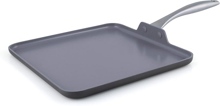 GreenPan Valencia Pro 100% Toxin-Free Healthy Ceramic Nonstick Metal Utensil Dishwasher/Oven Safe Cookware Set, 11-Piece, Gray & Lima 11 Ceramic Non-Stick Square Griddle, Grey - CW000190-002
