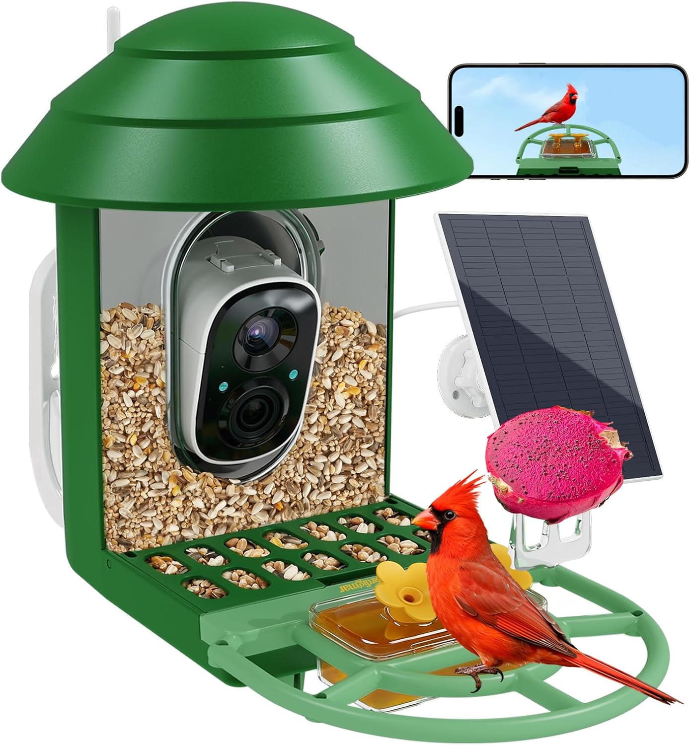 Bird Feeder with Camera,Smart Solar Power, AI Identification & 2.5K Ultra HD Video–Dual Band WiFi 2.4G/5G,Wireless Outdoor Bird Watching Feeder,Weatherproof, ldeal Gift for Bird Lovers,Green