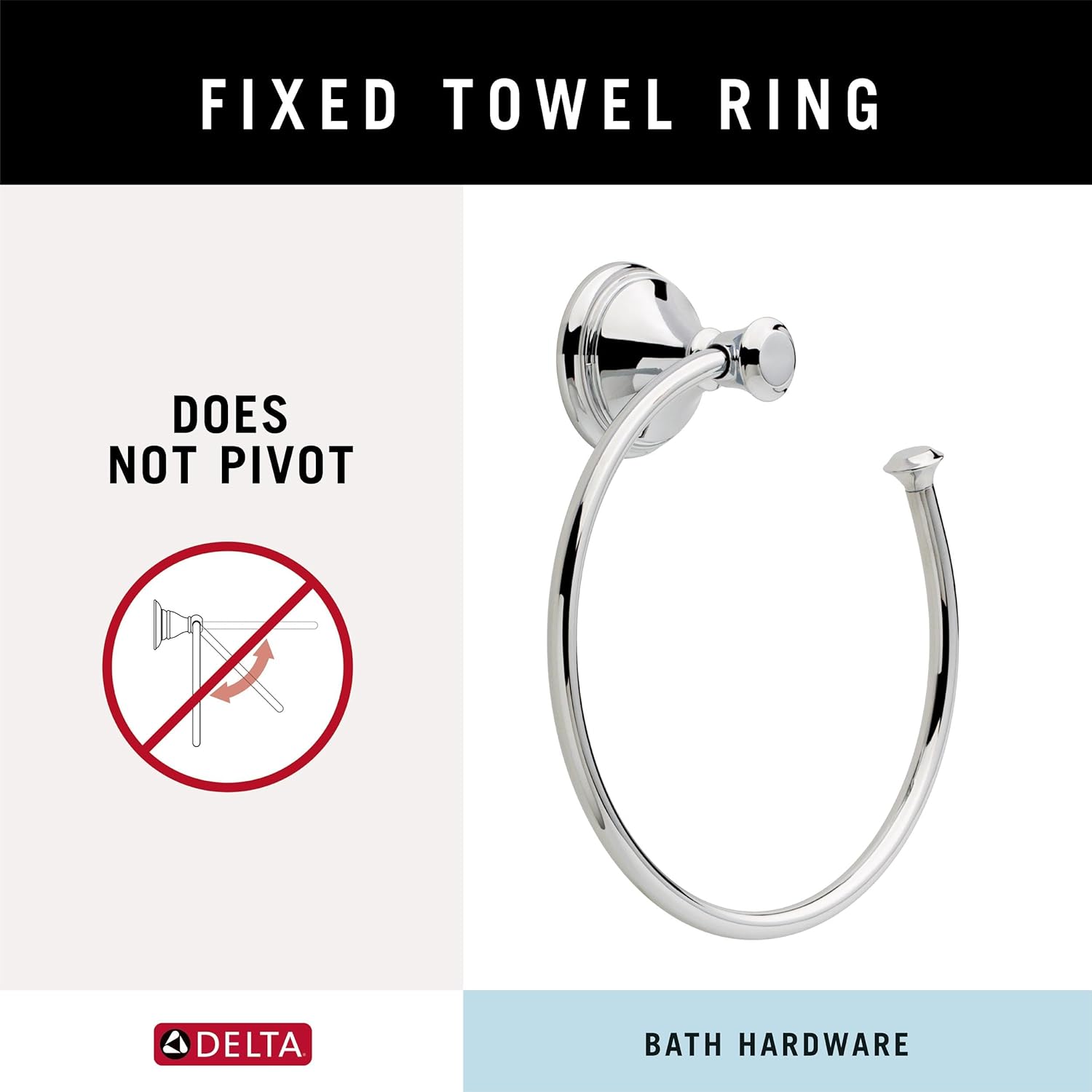 Delta Cassidy (1-Pack) Hand Towel Holder Polished Chrome Towel Racks for Bathroom Wall Square Towel Ring Holder for Bath Towel Hanger for Kitchen, Bathroom Accessories 79746 - Image 2