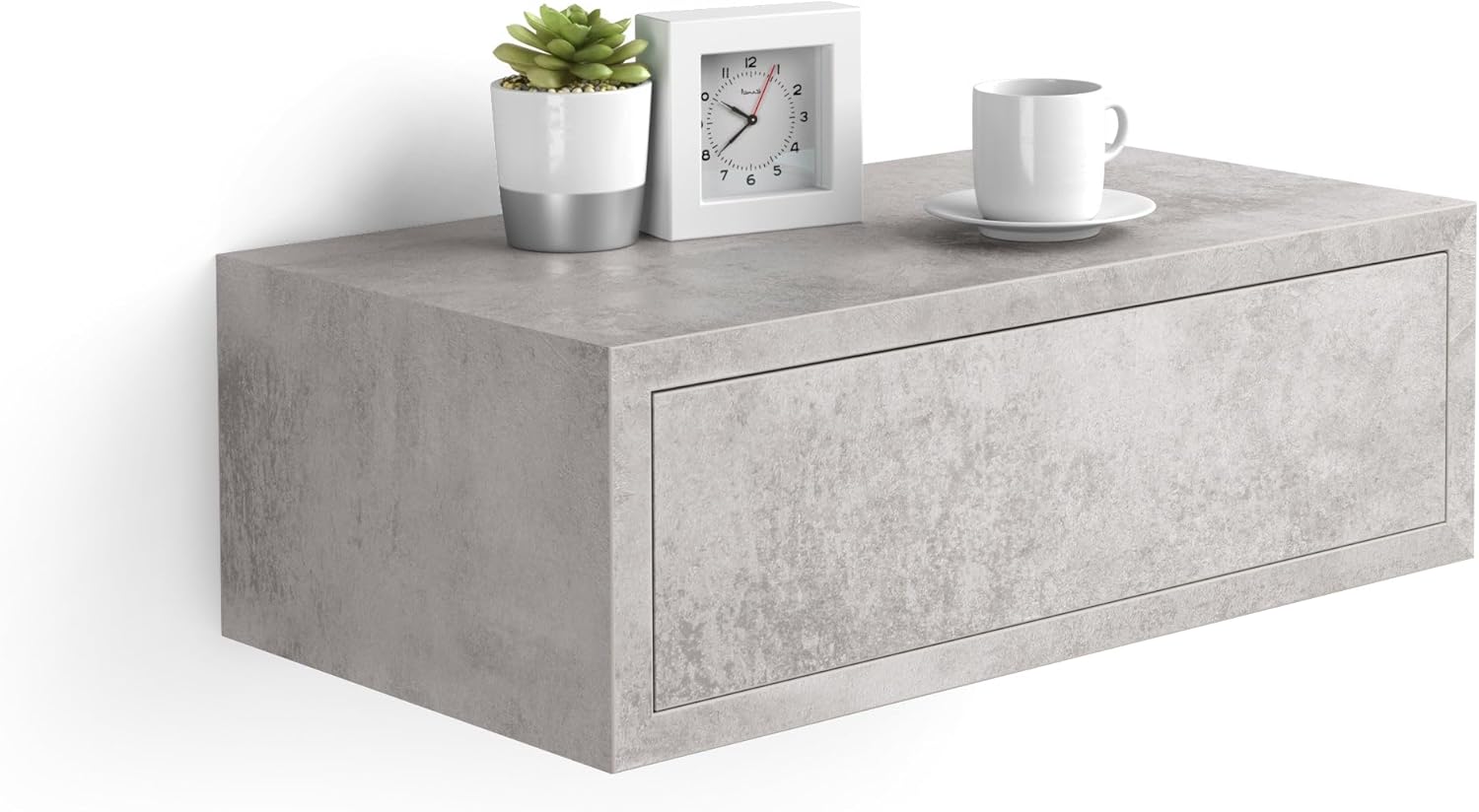 Mobili Fiver, Riccardo Floating nightstand, Concrete Effect, Grey, 17.7" x 9.8" x 6.1 ", Melamine-Finished, Modern Bedside Table, End Table, Italian Furniture