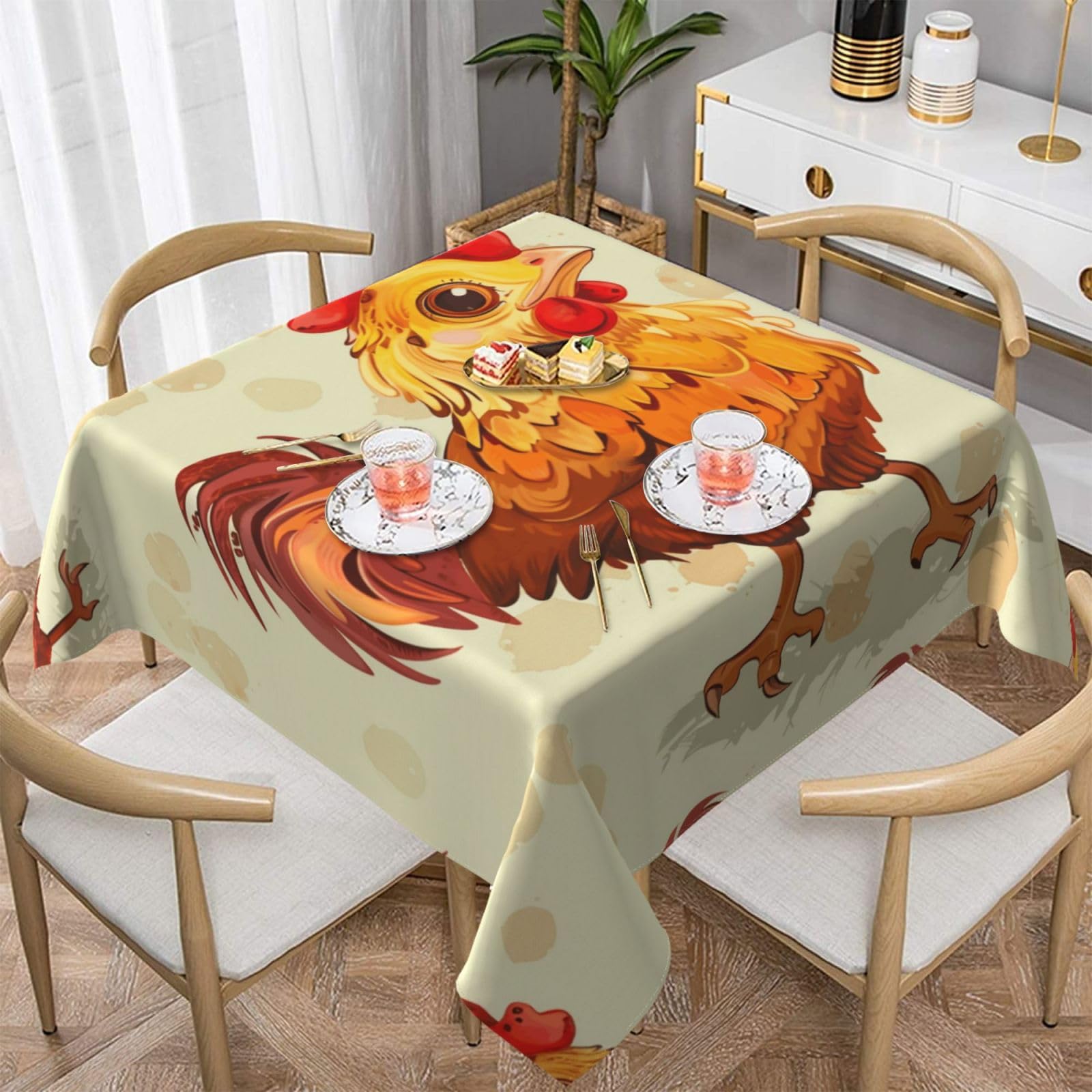WPKJU Chicken Chick Printed Square Tablecloth 54x54 inch Water Resistant Table Cover Washable Rectangle Table Cloth for Dining Tables