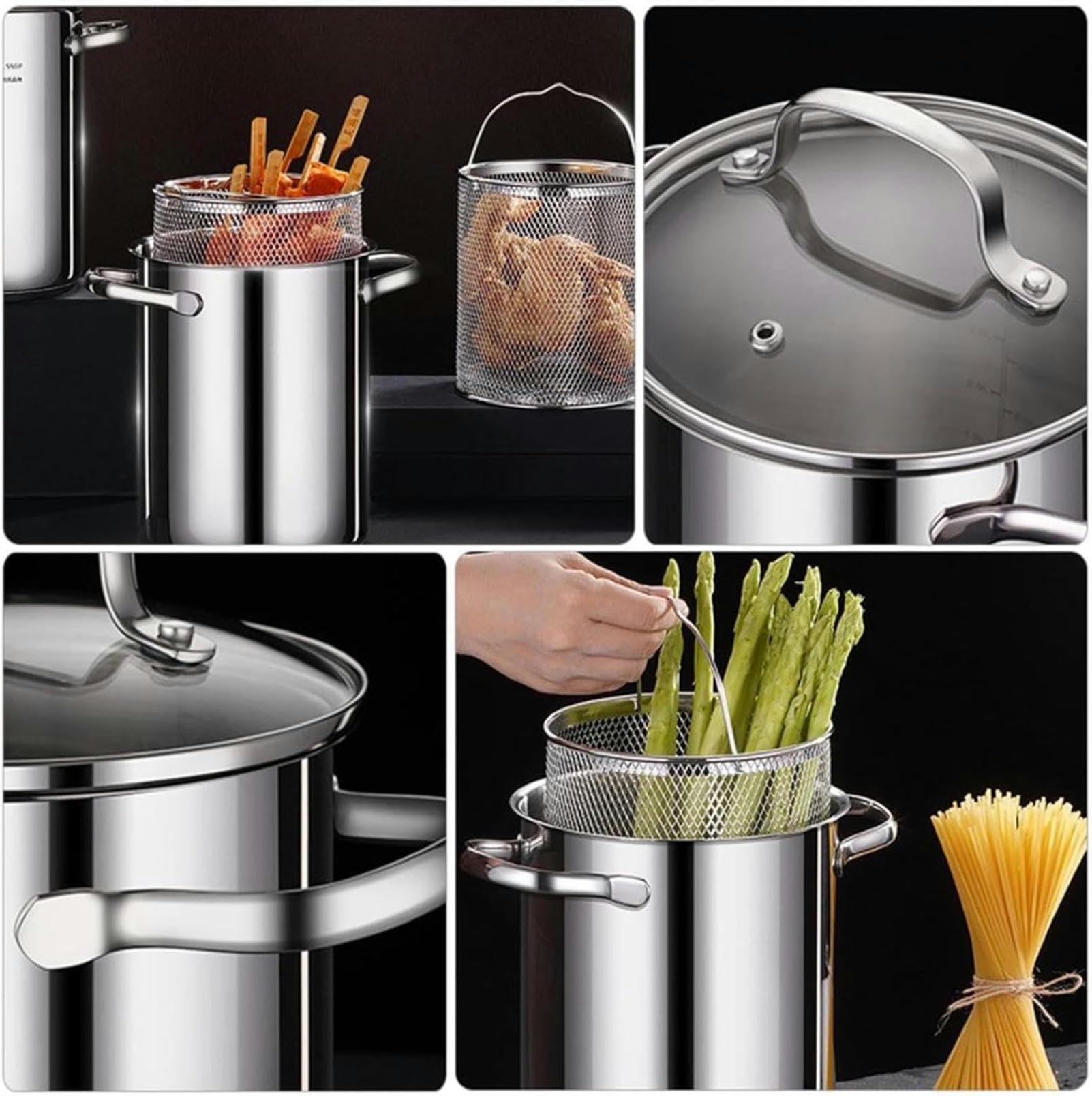 Marmite à Asperges en Acier Inoxydable, cuiseur à pâtes à Vapeur pour légumes avec Panier et Couvercle pour la Cuisine à Domicile et Le Restaurant