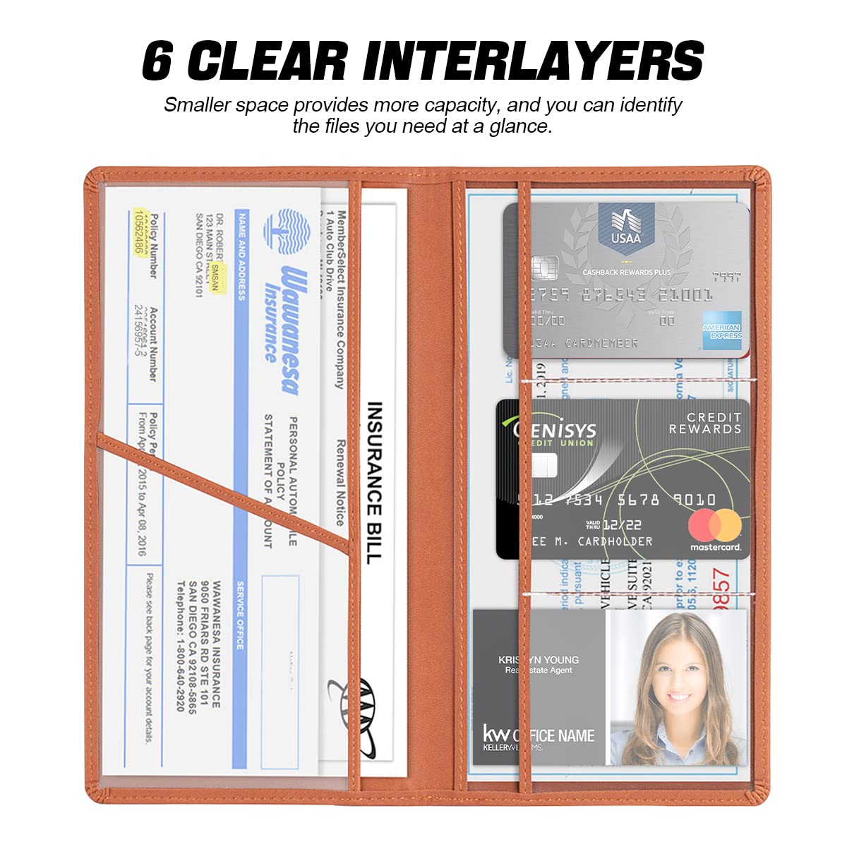 Porta Carte Documenti Auto in Pelle PU, Supporto Assicurazione Auto, Portadocumenti Immatricolazione, Patenti, Marrone