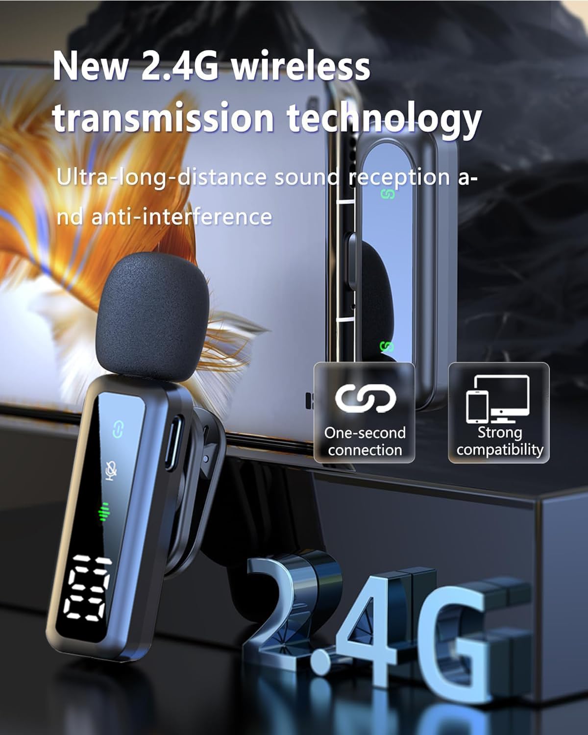 Micro Cravate Sans Fil - Microphone Sans Fil à pince compatible iPhone/Android/Ordinateur, Mini Micro avec suppression du bruit, compatible streaming en direct, vlogging, YouTube, TikTok et interviews