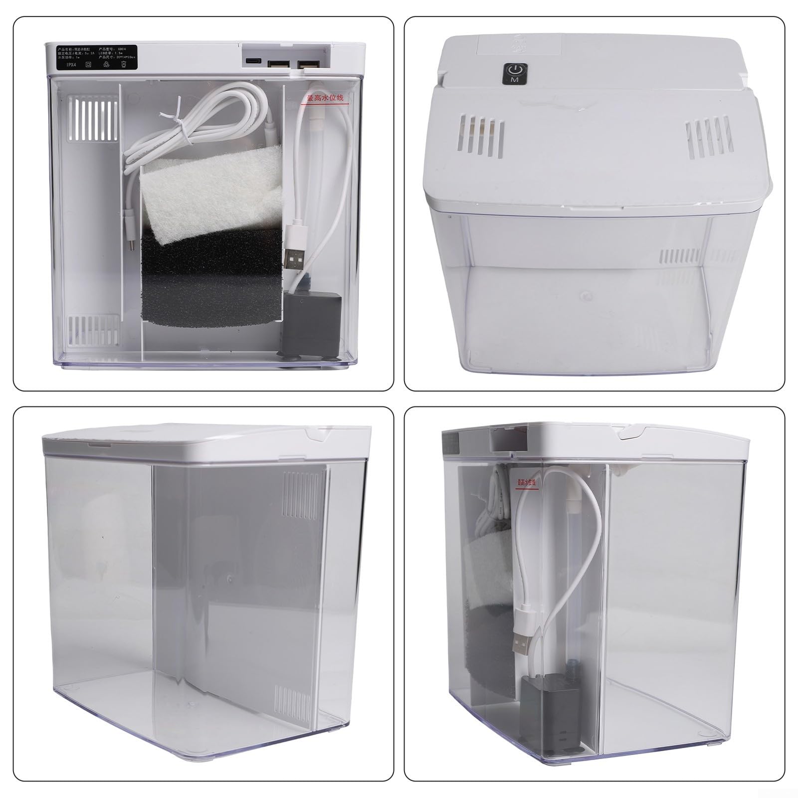 Kit acquario Betta in acrilico con luce LED, pompa silenziosa integrata e filtro a tre strati, adatto per gamberetti, pesci rossi e piccole creature acquatiche (nero)