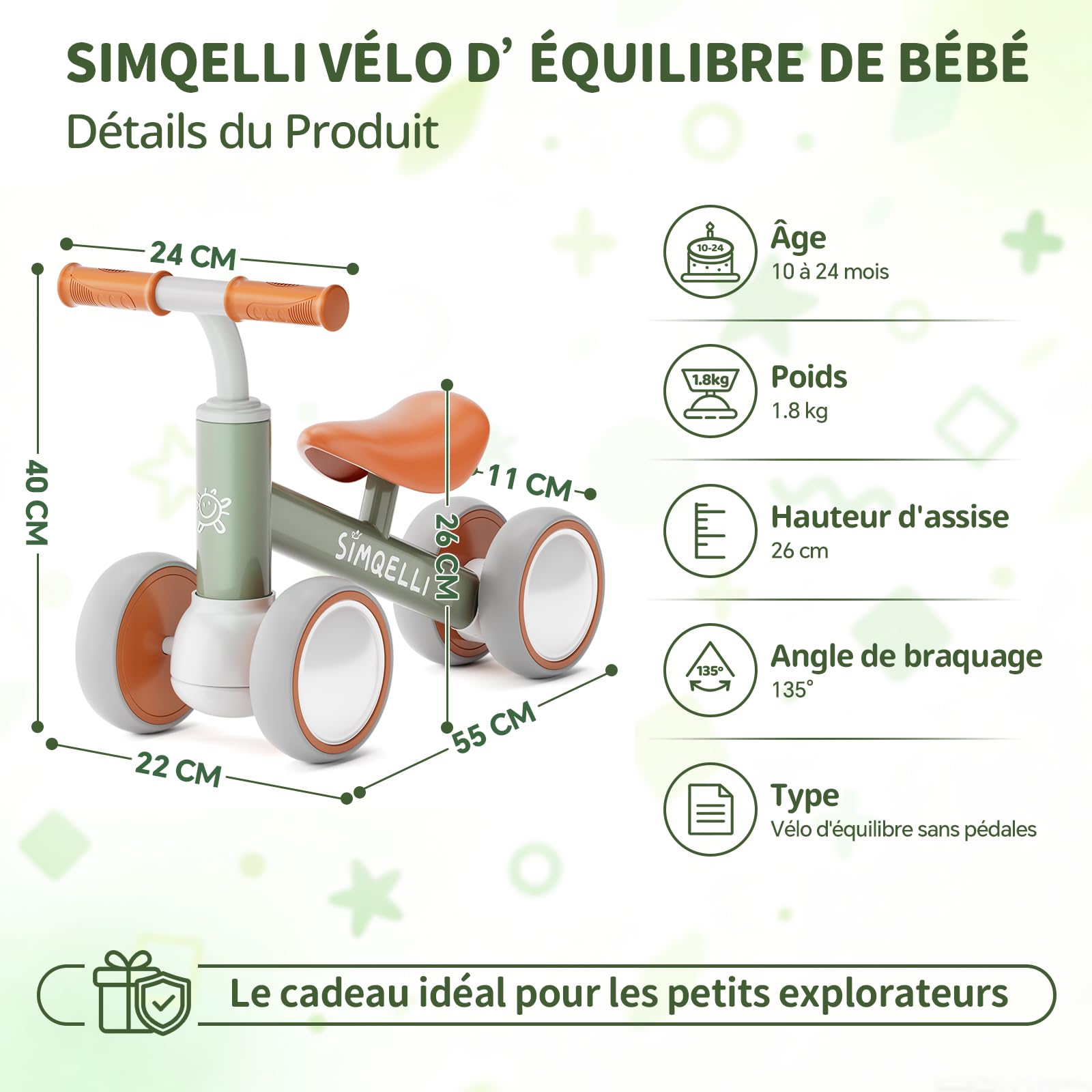 Draisienne Bebe 1 an, Jouet Enfant pour 10-24 Mois, Vélo sans Pédales, Porteur Enfant 1 an, 4 Roues Vélo d'équilibre pour Garçons et Filles, Premier Cadeau Bébé Anniversaire Noel