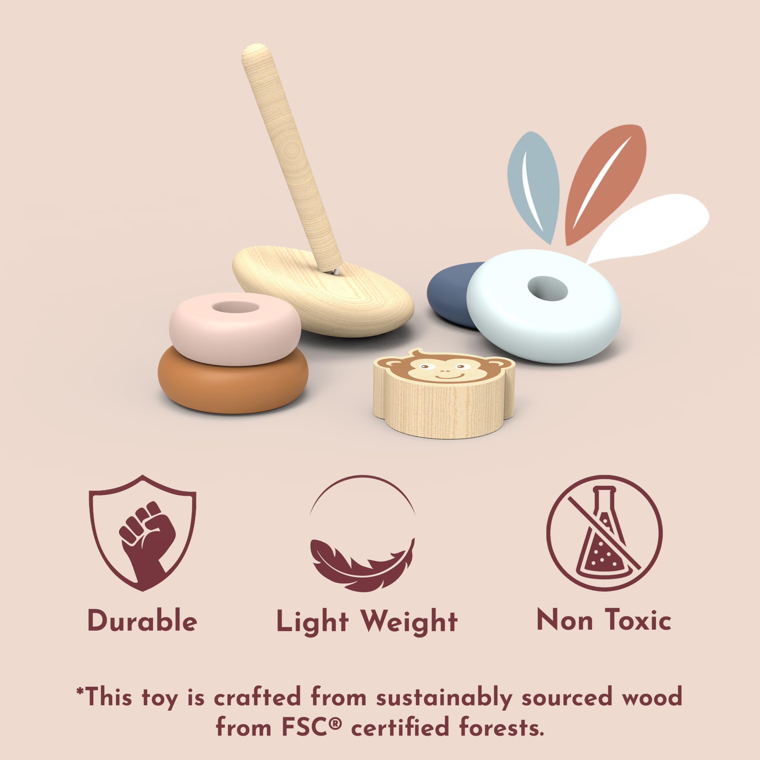 SPEEDY MONKEY Roly Poly Stacking Toys - Giocattoli impilabili in legno di alta qualità, atossici, per bambini da 6 a 12 mesi, regali colorati ed educativi per bambini, per genitori, mamme e amici