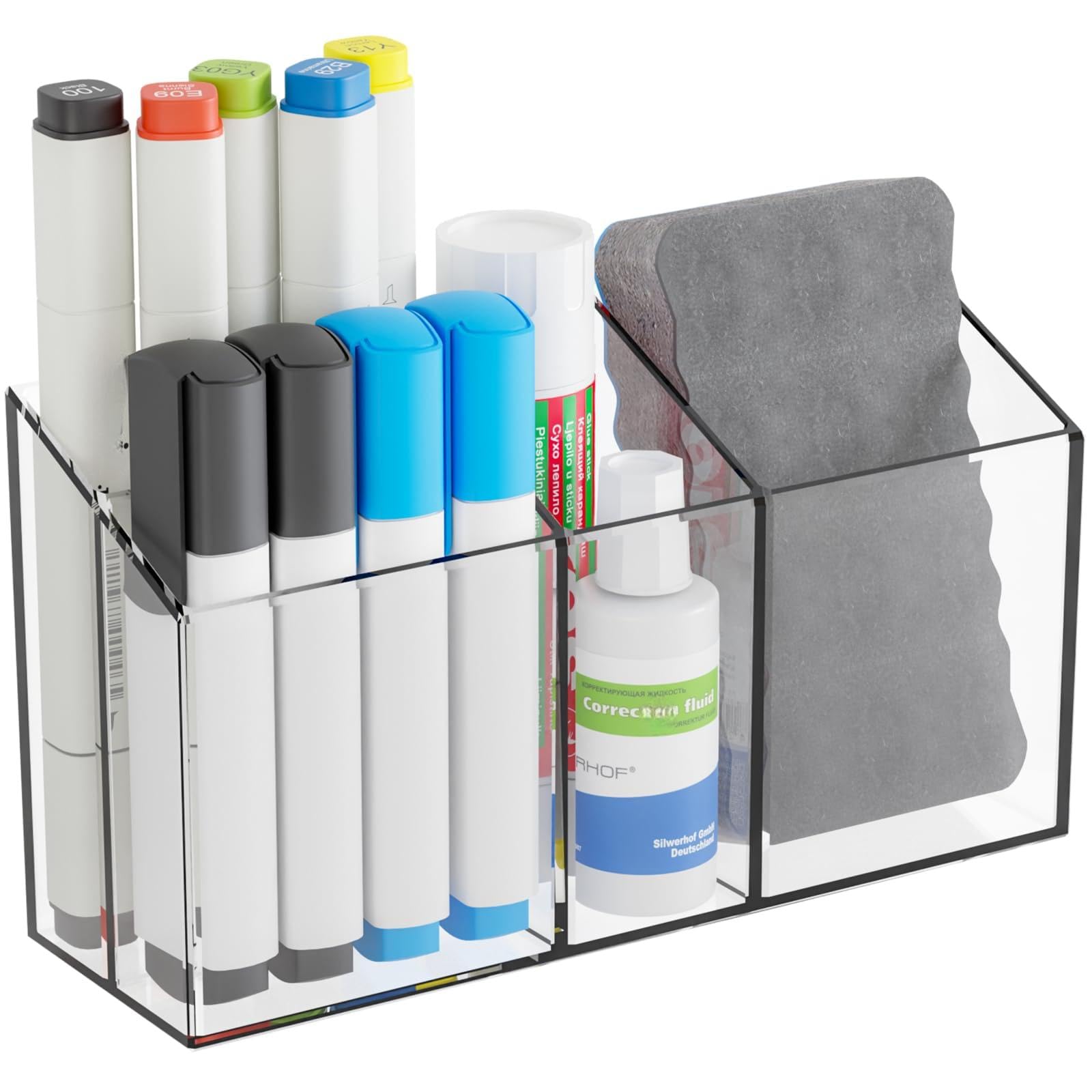 Yieach Clear Magnetic Dry Erase Marker Holder for Whiteboard -With Magnet and Adhesive - Non Slip Magnetic Expo