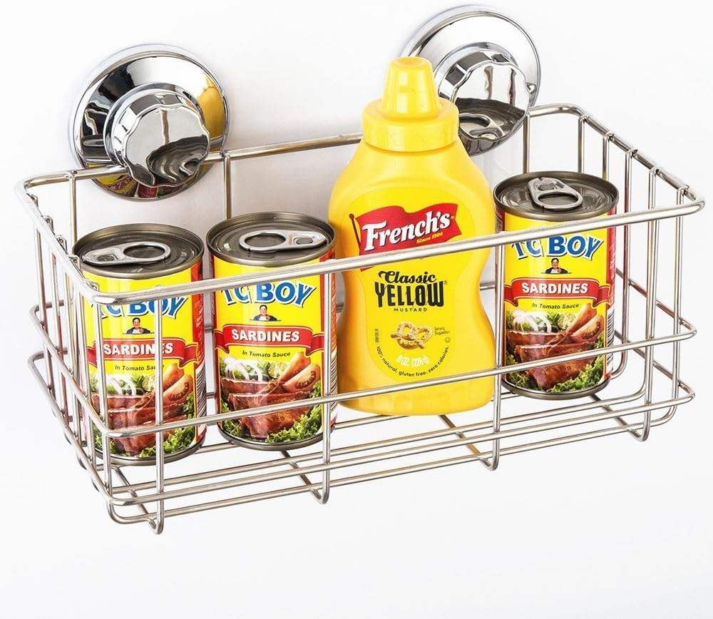 SANNO Suction Cup Shower Caddy,Bathroom Caddies Adhesive Pads Deep Large Basket Shelf,Bath Organizer Kitchen Storage Basket for Gel Holder Shampoo, Conditioner -2 pack