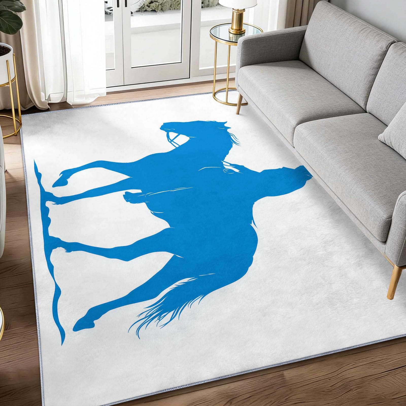 Tapis salon cow-boy bleu 120x180cm à poils courts lavable