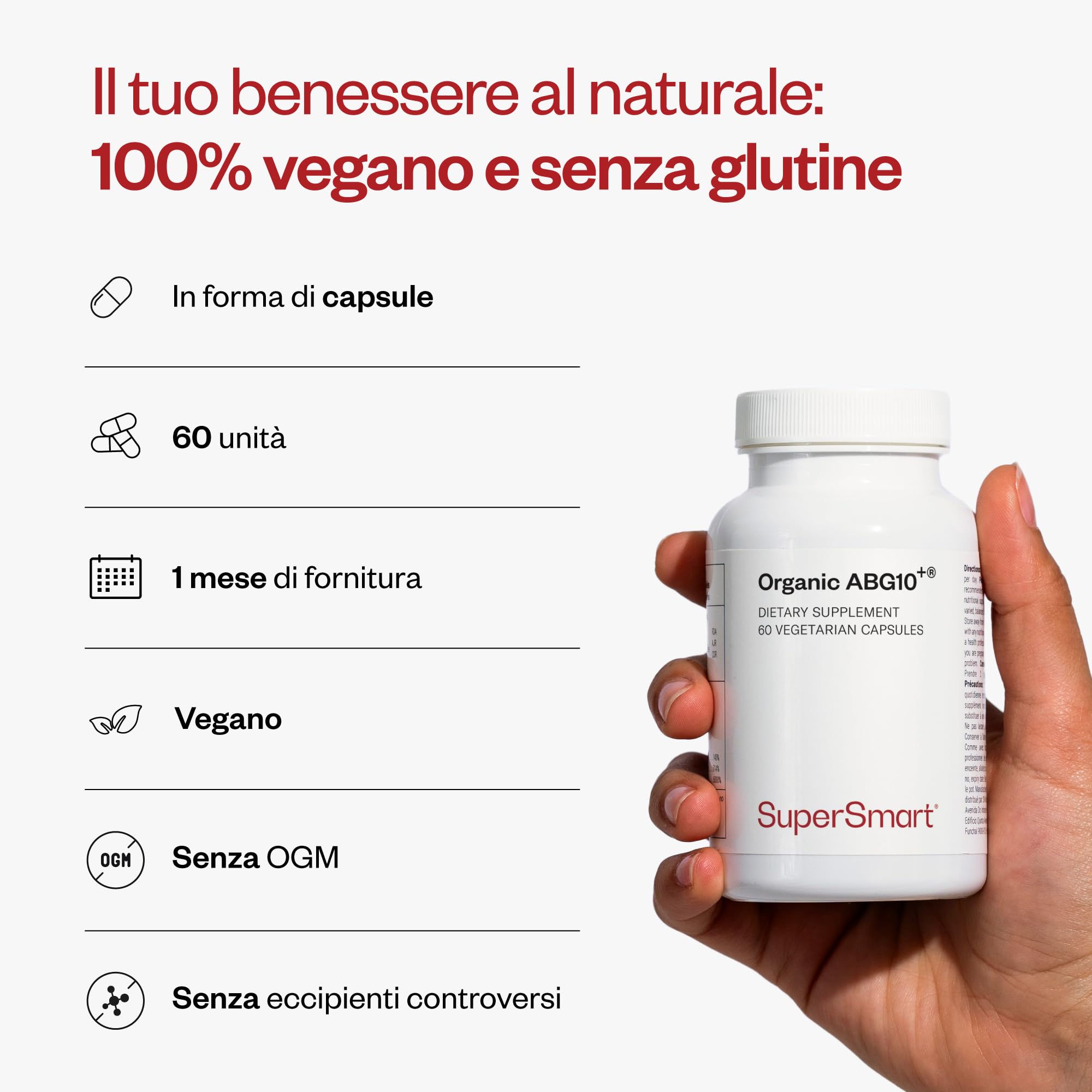 SuperSmart - ABG10+ ® - Estratto di Aglio Nero - Protegge le Cellule da Danni dei Radicali Liberi & Invecchiamento delle Cellule |Gluten Free - 60 Capsule Vegetariane