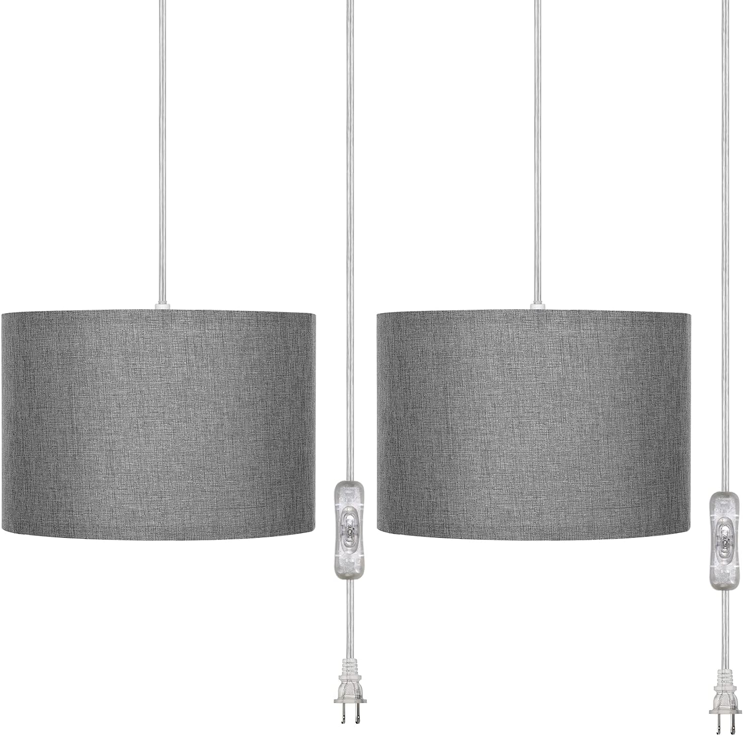 Rocsun Plug in Pendant Light, 15ft Adjustable Clear Cord, Hanging Light with On/Off Switch, Hanging Ceiling Light Fixture, Gray Linen Shade, for Bedroom, Baby Room, Desk Table Blue