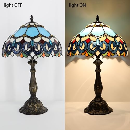 Miniatura 7 de Tiffany Lamp Stained Glass Table Lamp Bedside Reading Light W12H19 Inches (Sapphire Style)