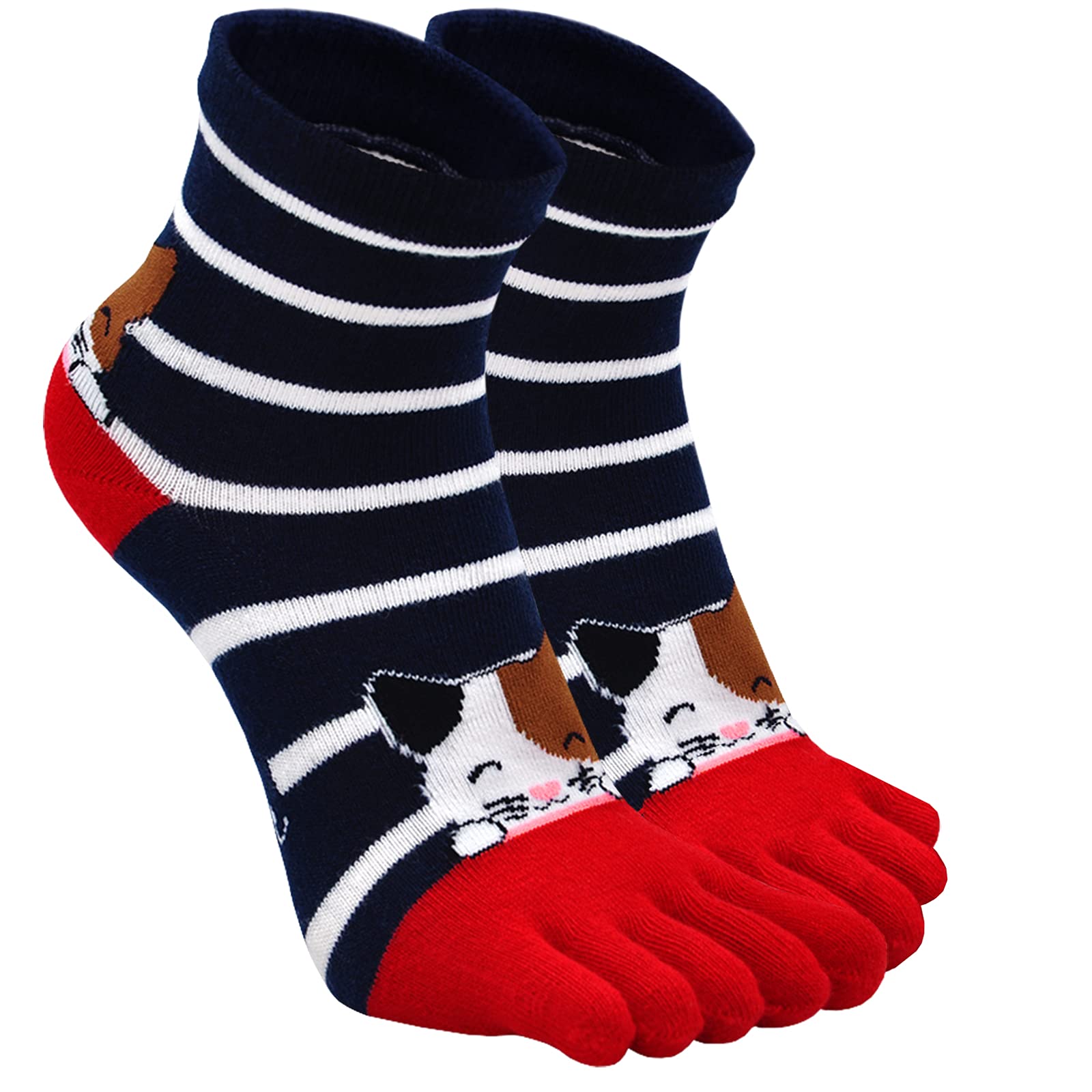 ZFSOCK Zehensocken Damen Baumwolle mit Lustig Tiere Muster, Bunt Five Finger Socken, Laufen Socken mit Zehen Einzeln, Atmungsfähig Zehensocken Arbeit Sports, EU 36-41, 5 Paare