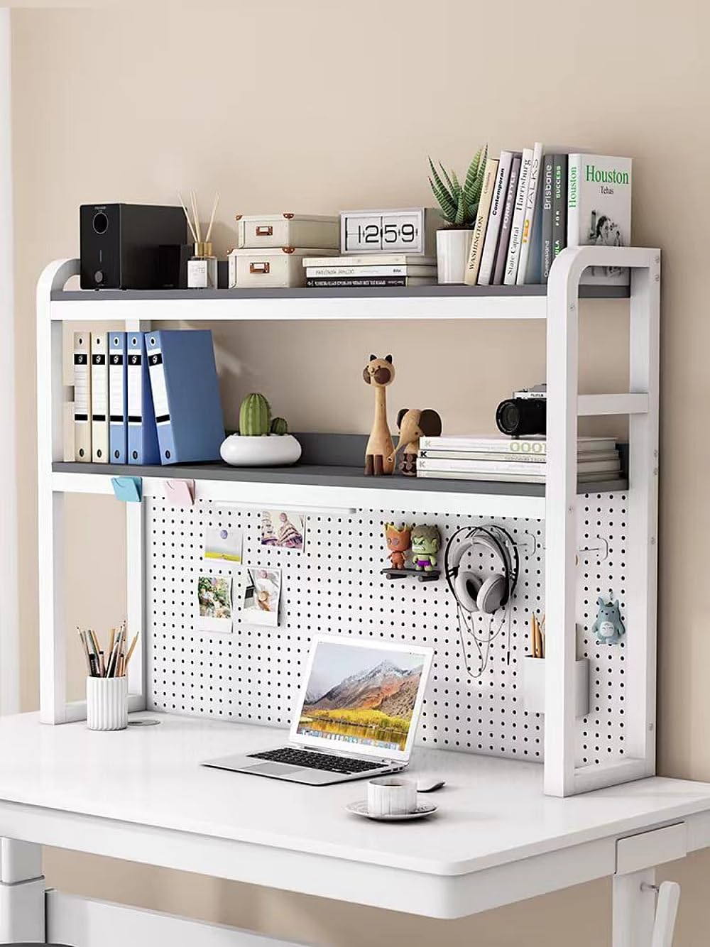 机上ラック 木製有孔ボード付大容量デス ク上置棚収納ラック 卓上