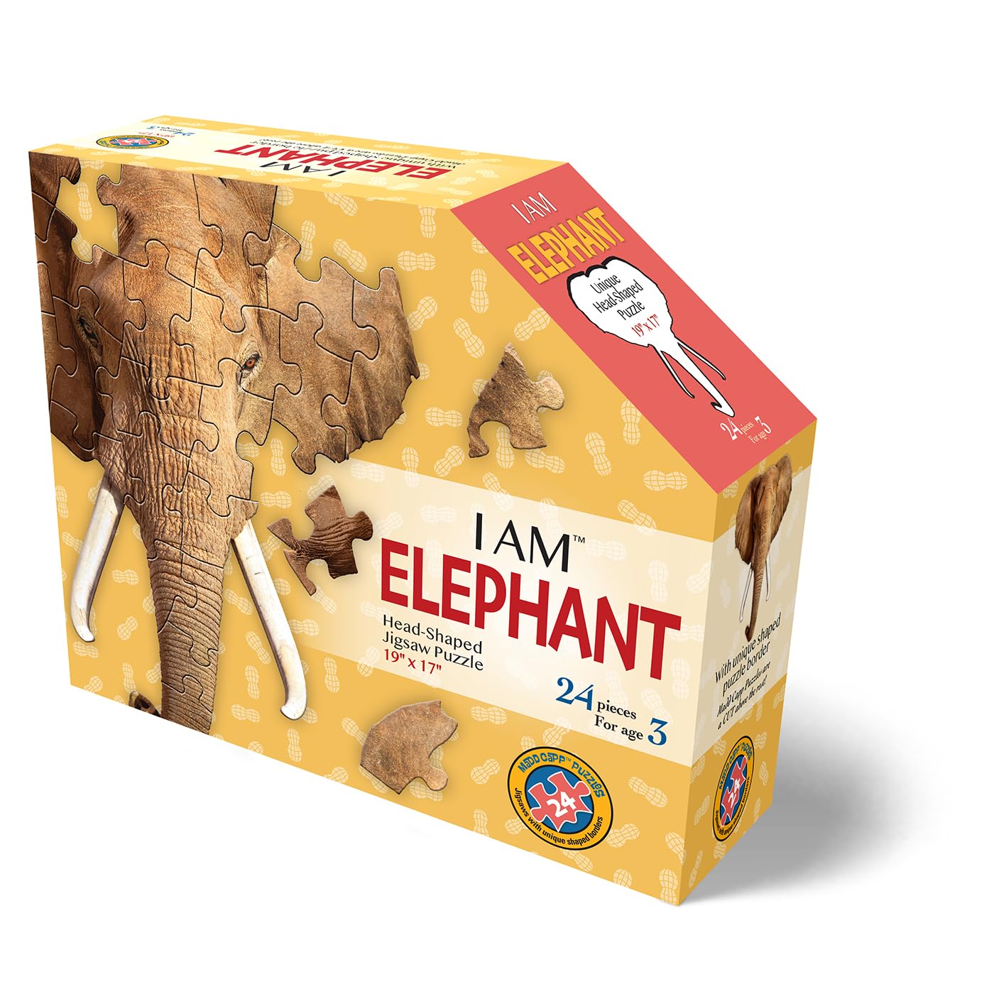 Madd Capp I Am Elephant Head-Shaped Jigsaw Puzzle, 24 Pieces, Educational Wildlife Toy for Age 3+