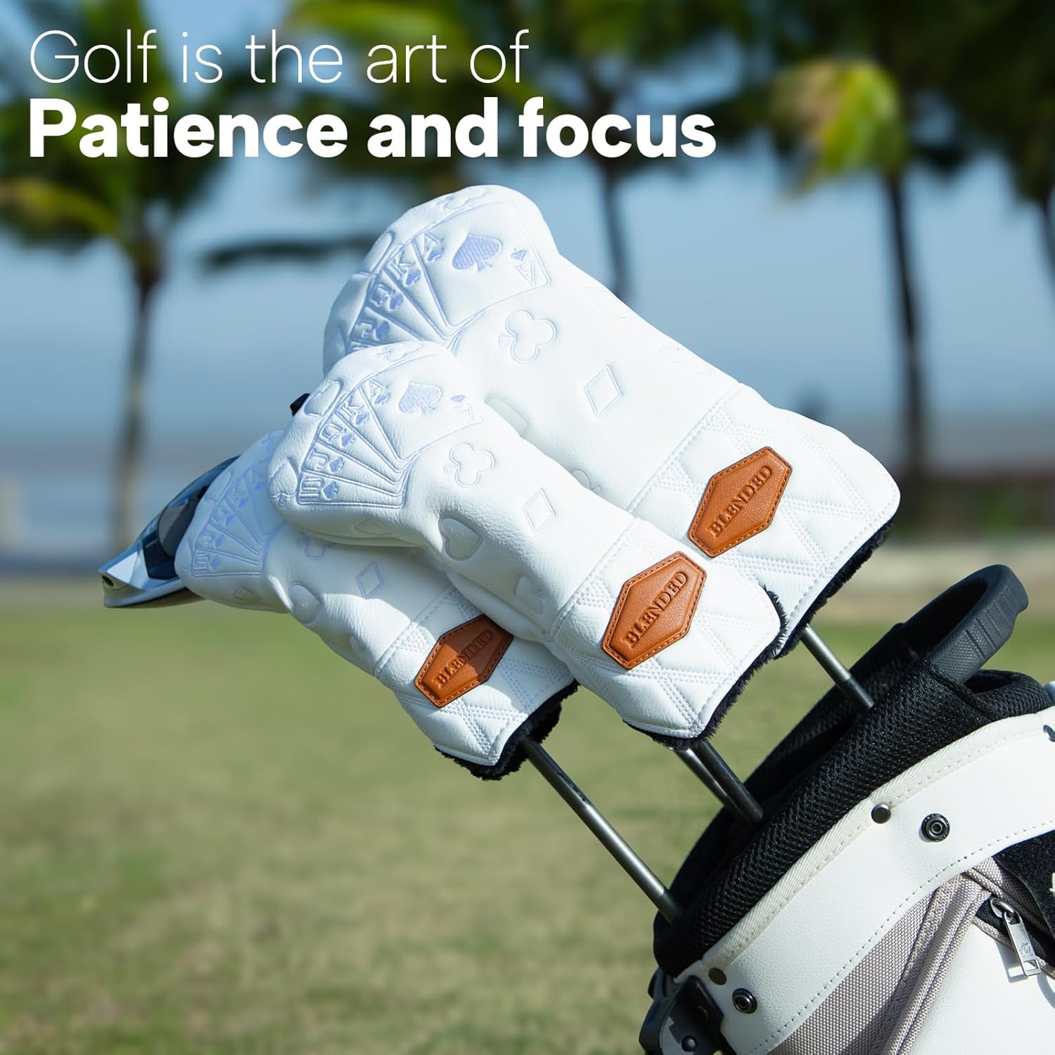 Golf Club Covers Poker Golf Head Covers Driver Covers Fariway Wood Headcover Hybrid Covers Leather Golf Headcover for All Brand,White