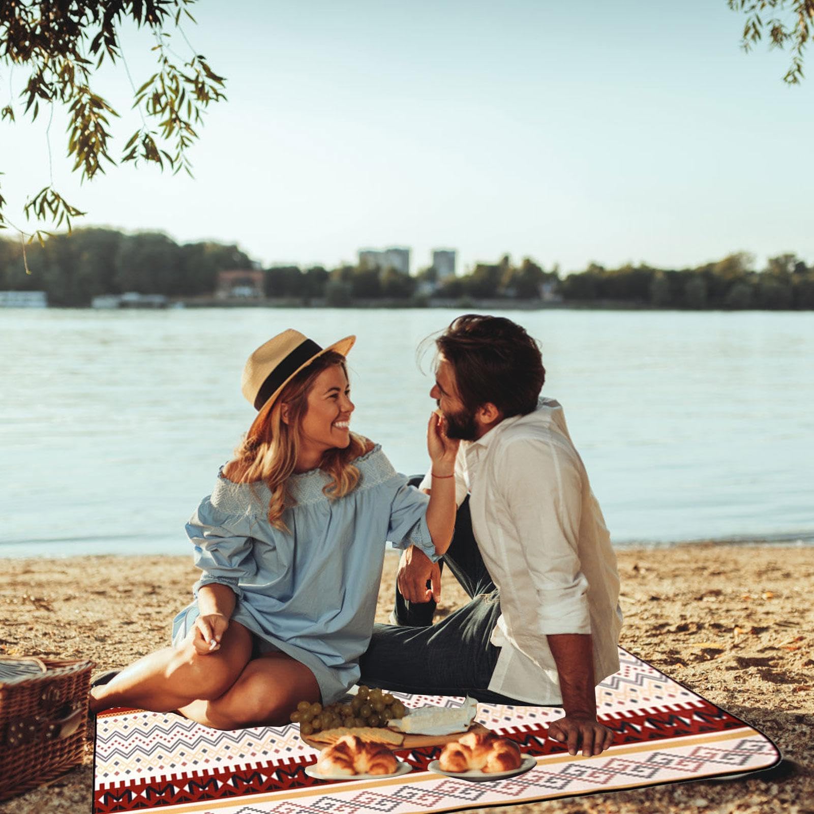 Coperta da picnic, tappeto da campeggio, tappetino da spiaggia a prova di | sabbia, tappetini impermeabili in fibra di poliestere con base in alluminio e pieghevole per gite in spiaggia, picnic, posti