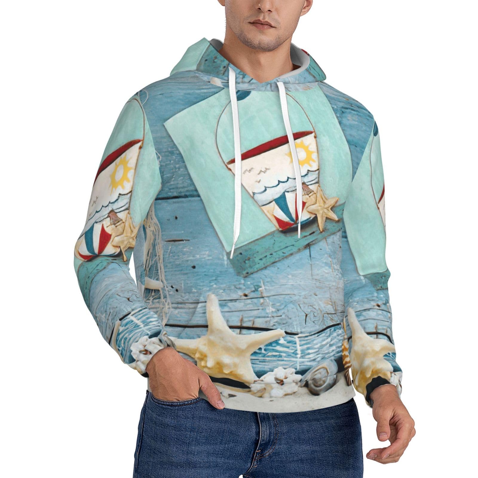 Sweat à capuche homme imprimé phare étoilé de mer pull original à cordon de serrage - 8