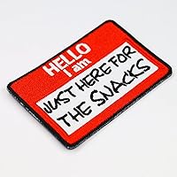 Vista 6 de Hello I am .. Parche termoadhesivo "Hello I am just here for snacks" Etiqueta de nombre Parches para todas las telas cita divertida Adhesivo