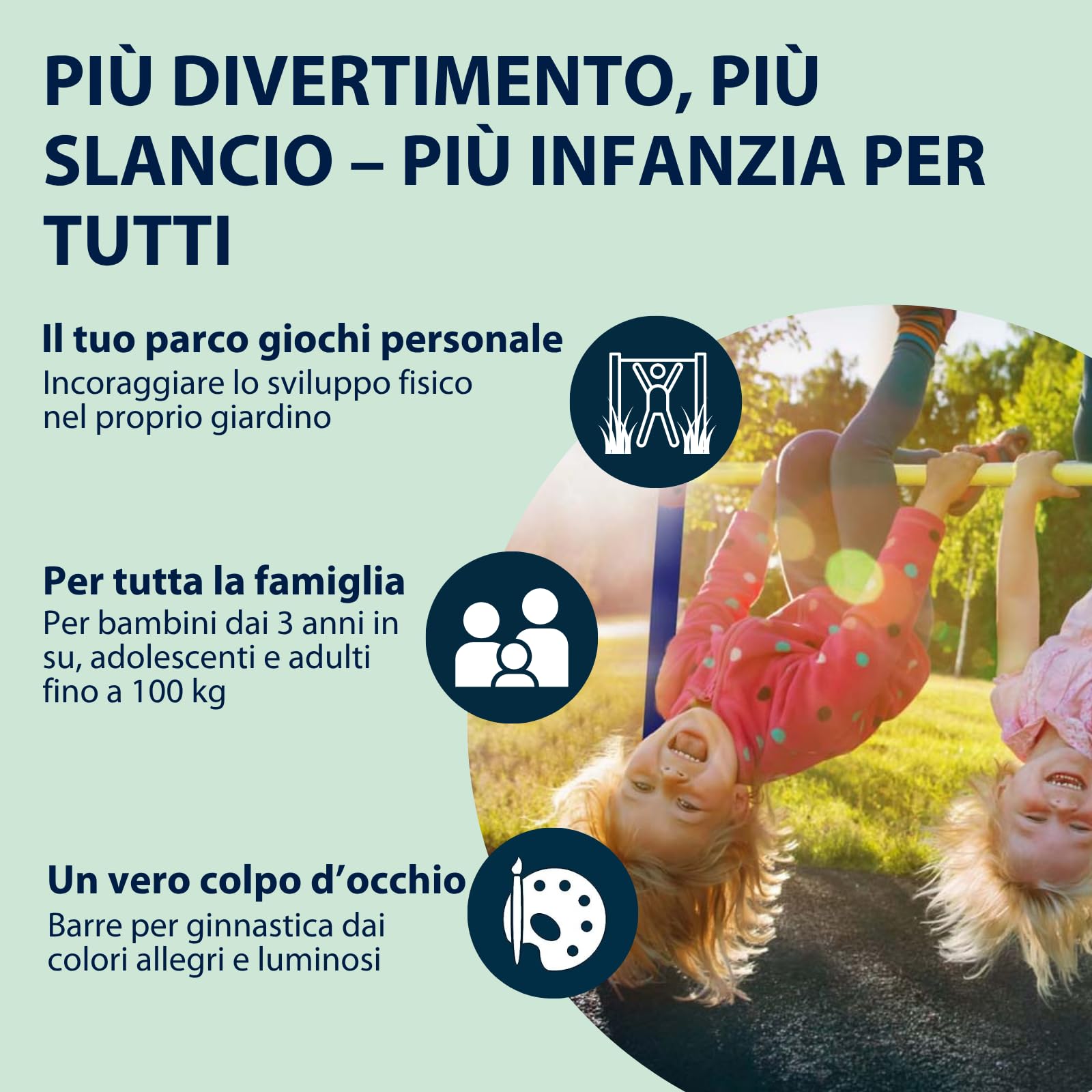 HUDORA Sbarra per trazioni Fabian Standard - Sbarra doppia per bambini e adulti - Sbarra da ginnastica regolabile su 4 altezze - Sbarra fitness robusta da esterno fino a 100kg - mint