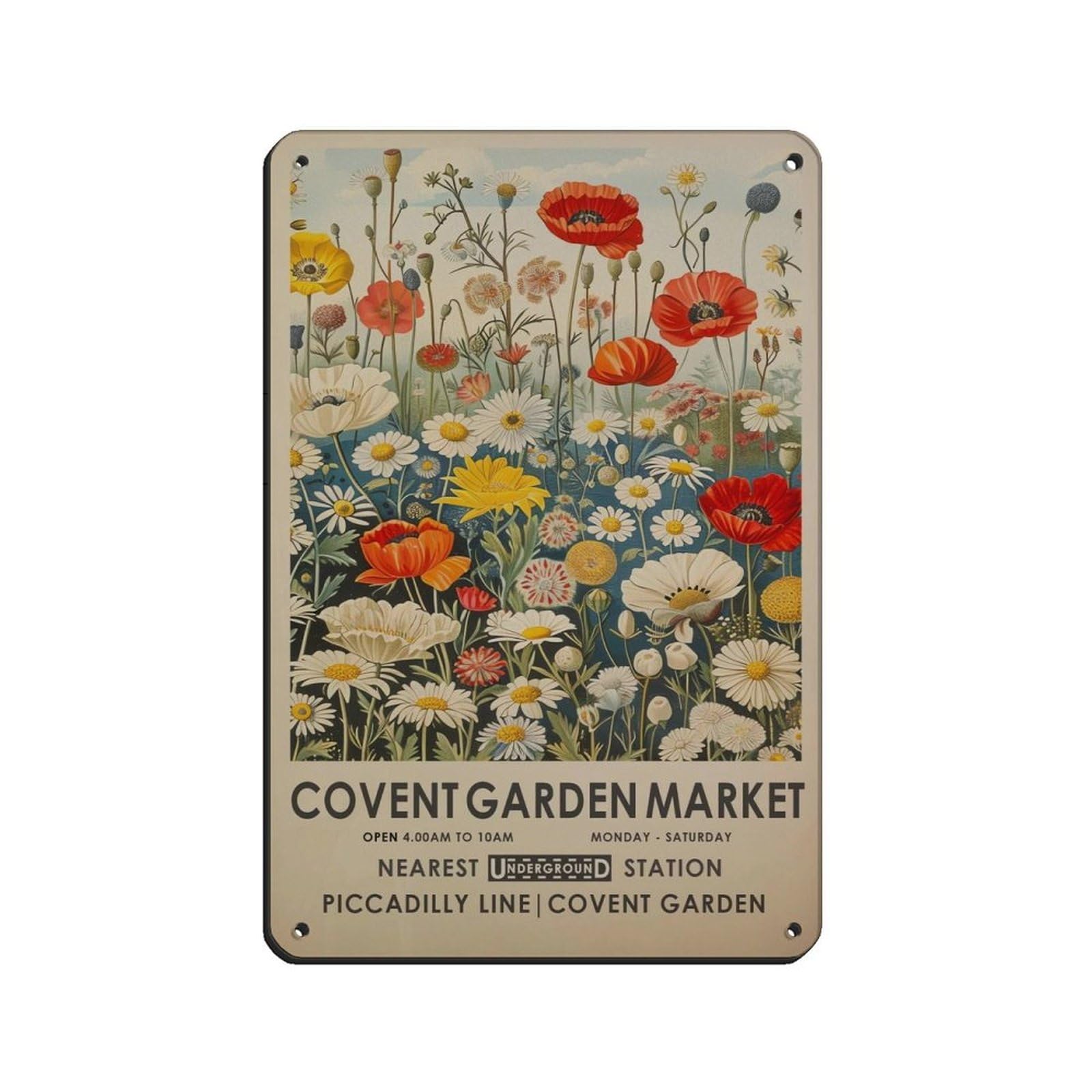 Covent Garden Flower Market, Meadow Flower Botanical Retro Poster Metal Tin Sign Chic Art Retro Iron Painting Bar People Cave Cafe Family Garage Poster Wall Decoration 8x12inch(20x30cm)