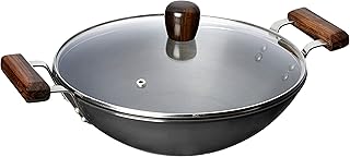 Amazon Brand - Solimo Hard Anodized Aluminium Kadhai with Glass Lid, 26 cm (Induction Bottom), Black Price In India