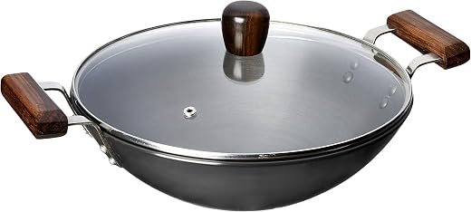 Amazon Brand - Solimo Hard Anodized Aluminium Kadhai with Glass Lid, 26 cm (Induction Bottom), Black