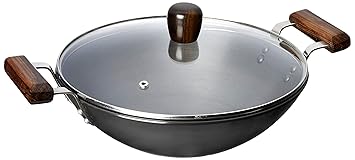 Amazon Brand - Solimo Hard Anodized Aluminium Kadhai with Glass Lid, 26 cm (Induction Bottom), Black