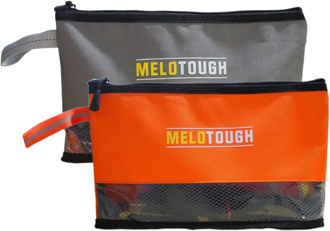 Melo Tough Multi Small Tool Pouch Small Tool Bag Zipper Bag Zipper Pouches, Durable Storage Organizer Tote bag 2 packs (Grey+Orange)