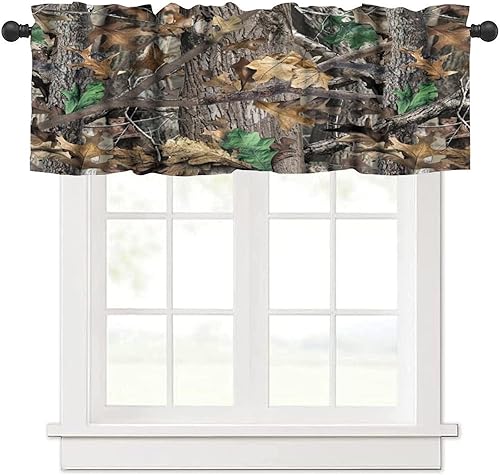 Cortina de cenefa de camuflaje bosque, camuflaje de bosque, coníferas, ramas de roble, hojas, musgo, caza, cabaña, campamento, cabaña, cenefa de