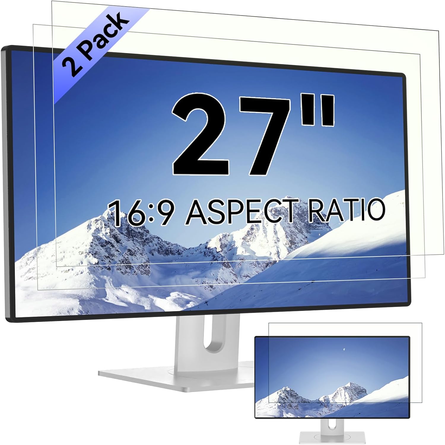 [2-Pack] 27 Inch Computer Blue Light Blocking Screen Protector for 16:9 Widescreen Monitor, Anti Glare Anti-UV Eye Protection Desktop PC LED Monitor Filter, Removable Anti-Scratch Screen Film 27in 27 Inch (Diagonal) - 16:9 Aspect Ratio Transparent for monitor