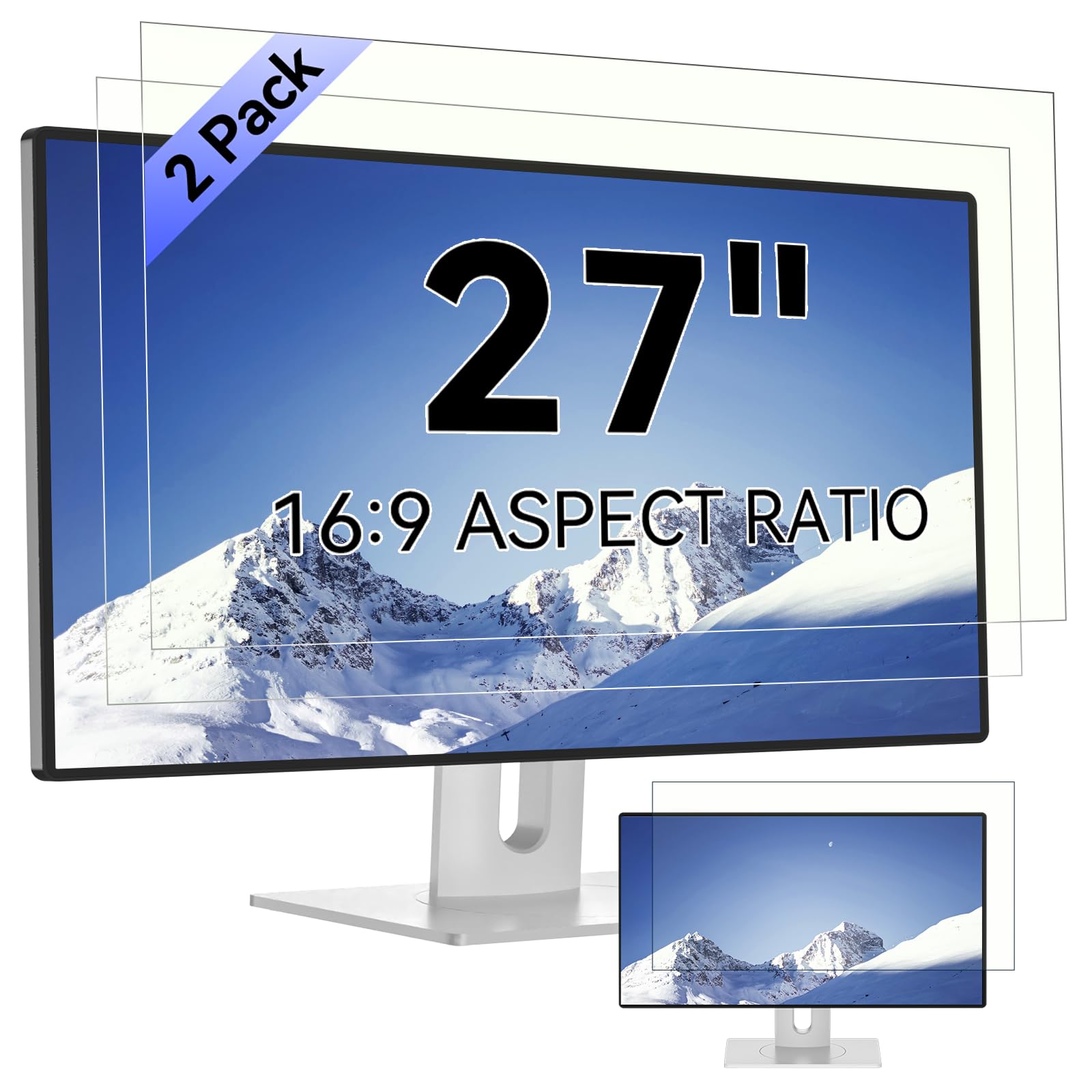 Photo 1 of [2-Pack] 27 Inch Computer Blue Light Blocking Screen Protector for 16:9 Widescreen Monitor, Anti Glare Anti-UV Eye Protection Desktop PC LED Monitor Filter, Removable Anti-Scratch Screen Film 27in
